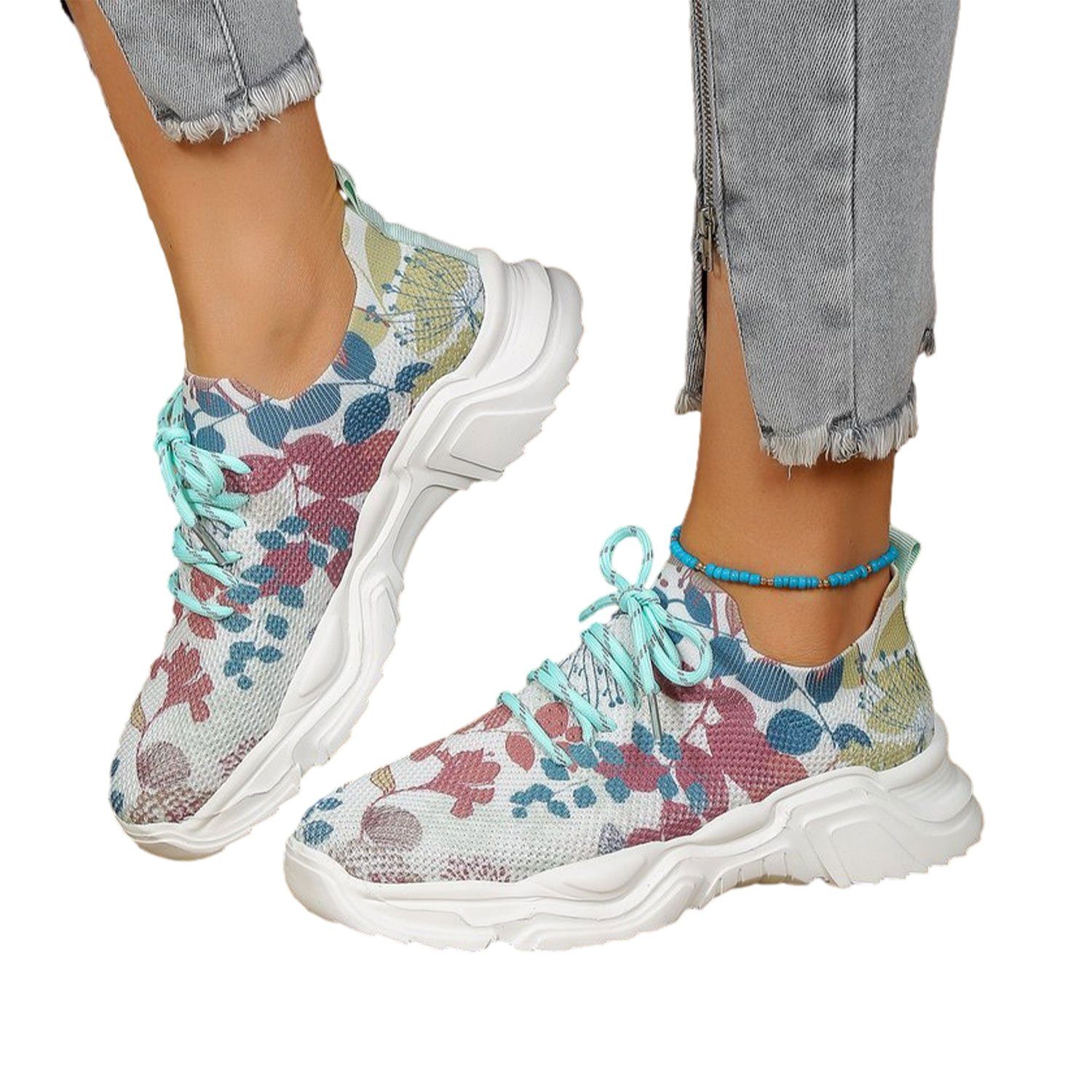 Damen Daisred Atmungsaktiv Sneaker Turnschuhe Blumen3 Fashion Sneaker