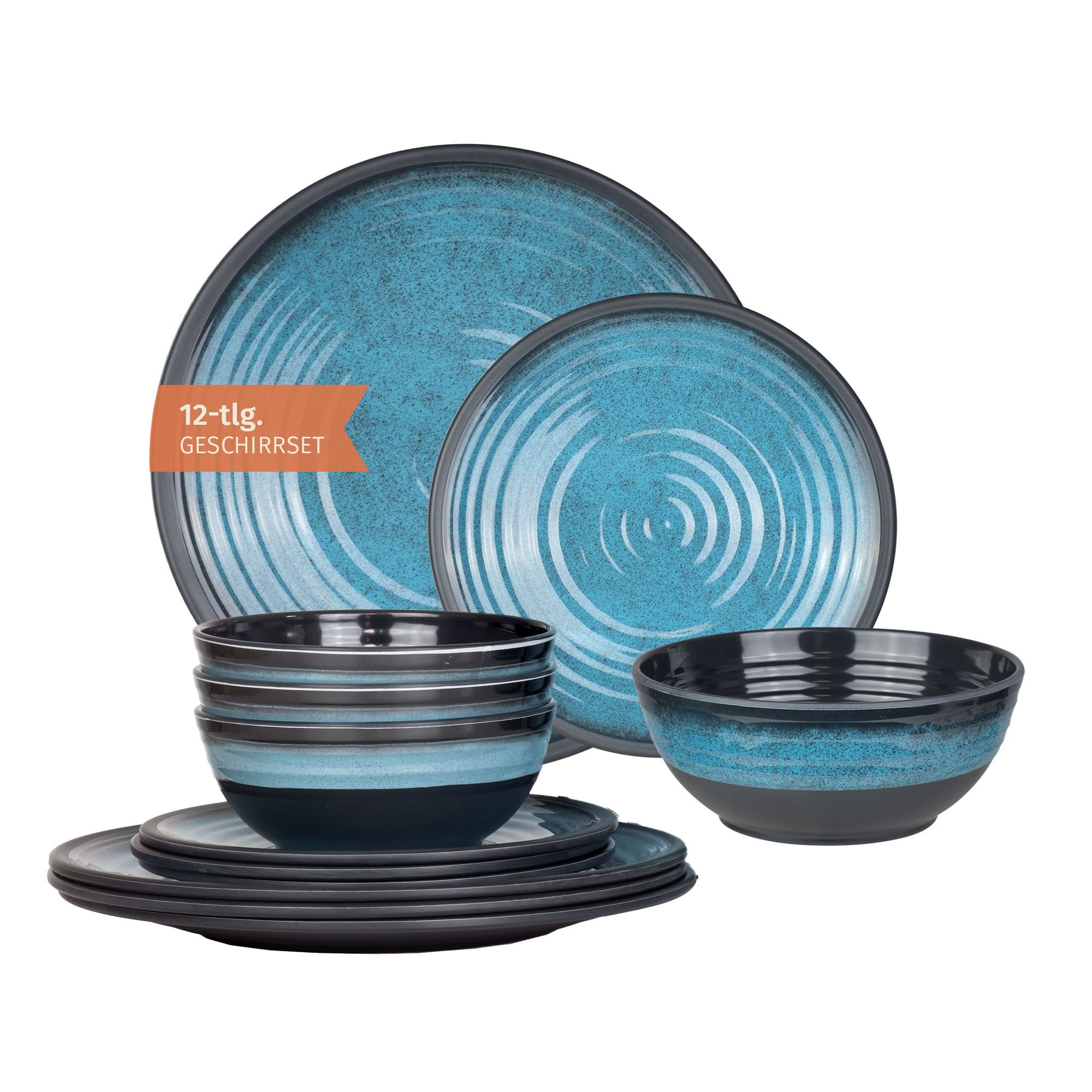 Moritz Geschirr-Set Camping Geschirr Stone Blue12-teilig