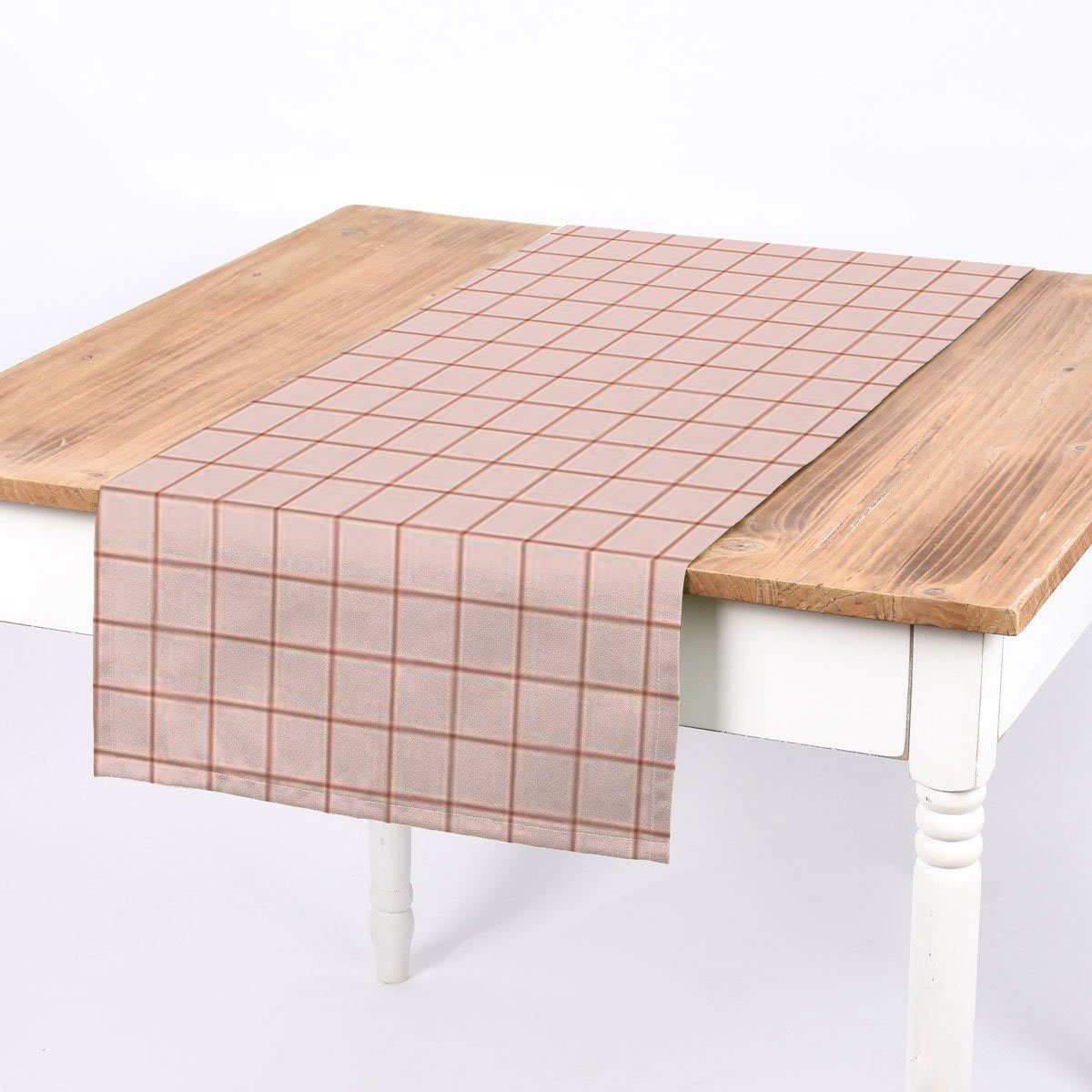 SCHÖNER LEBEN. Tischläufer SCHÖNER LEBEN. Tischläufer aus Baumwollcanvas Jacques Gitterkaro rosa, handmade
