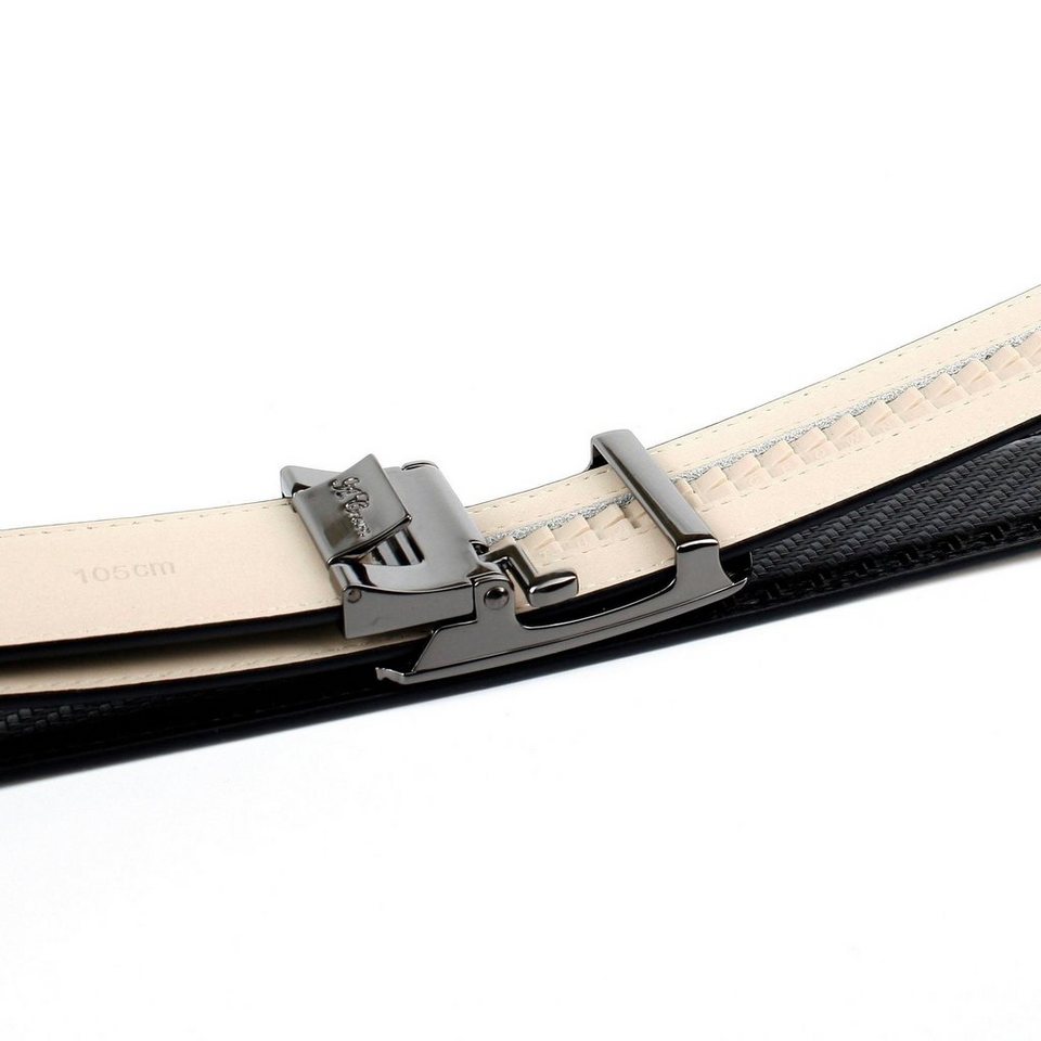Anthoni Crown Ledergürtel in Schwarz mit Kontrast Stitching in Weiss, Keine  Dornschließe und keine Löcher im Leder