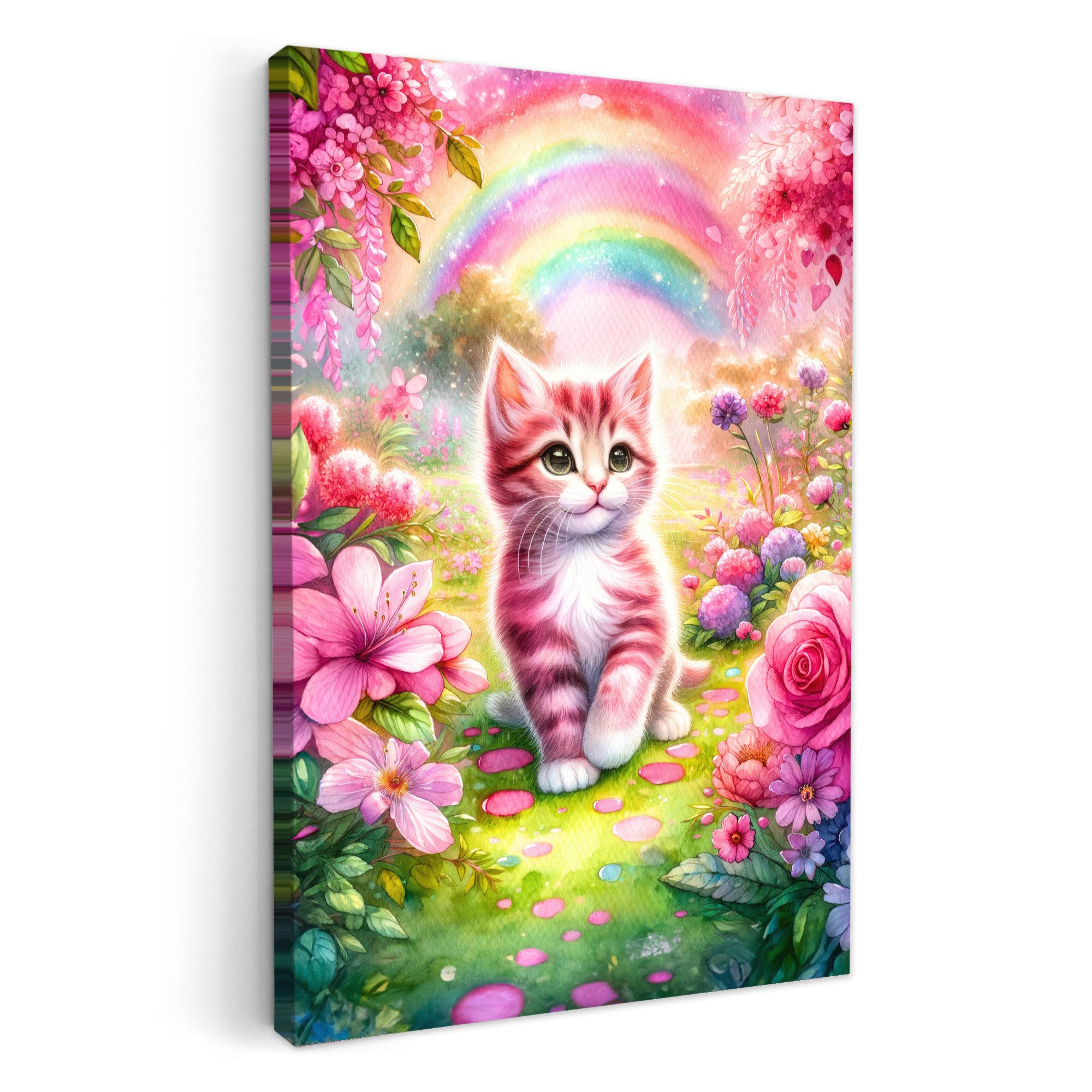 OneMillionCanvasses® Leinwandbild Kätzchen - Rosa - Katze - Regenbogen - Bl günstig online kaufen