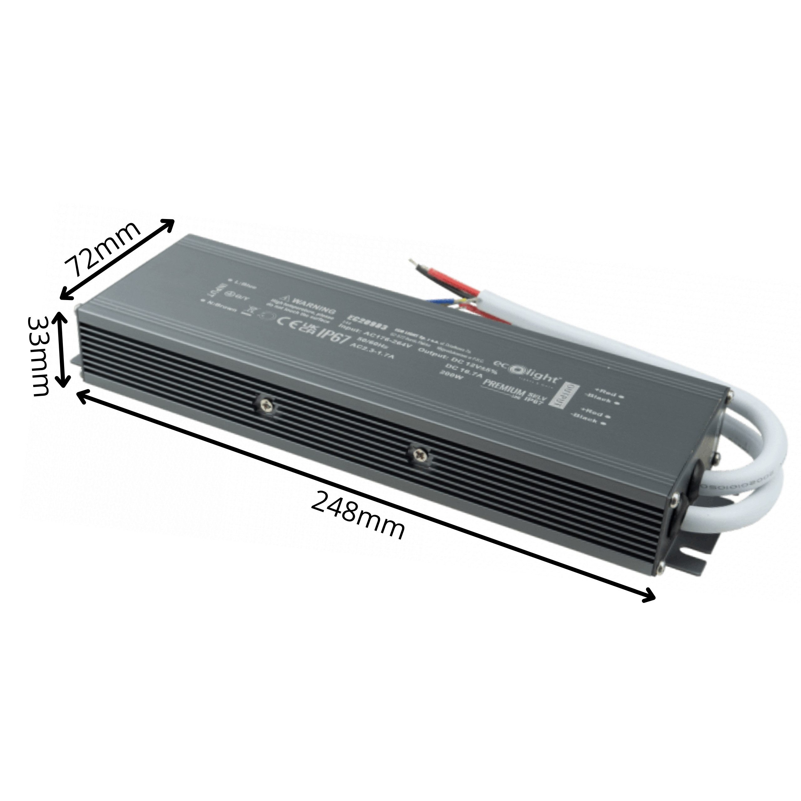 Sarcia.eu Hermetische LED Stromversorgung 200W 12V 16.7A wasserdicht 248x72x33mm LED Trafo
