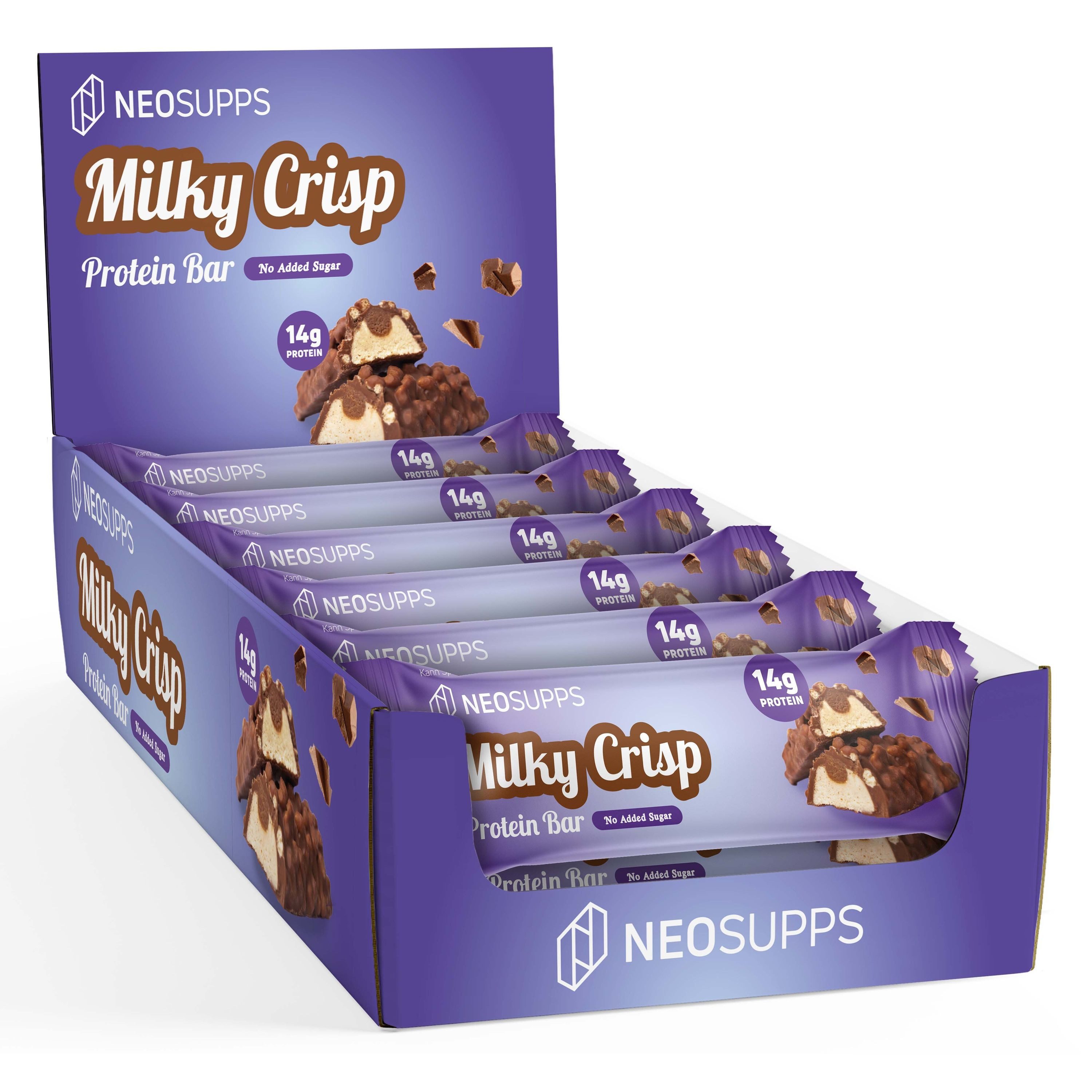 Neosupps Protein Bar Milky Crisp, 12Stk Proteinriegel, Milchprotein Powerbar Riegel