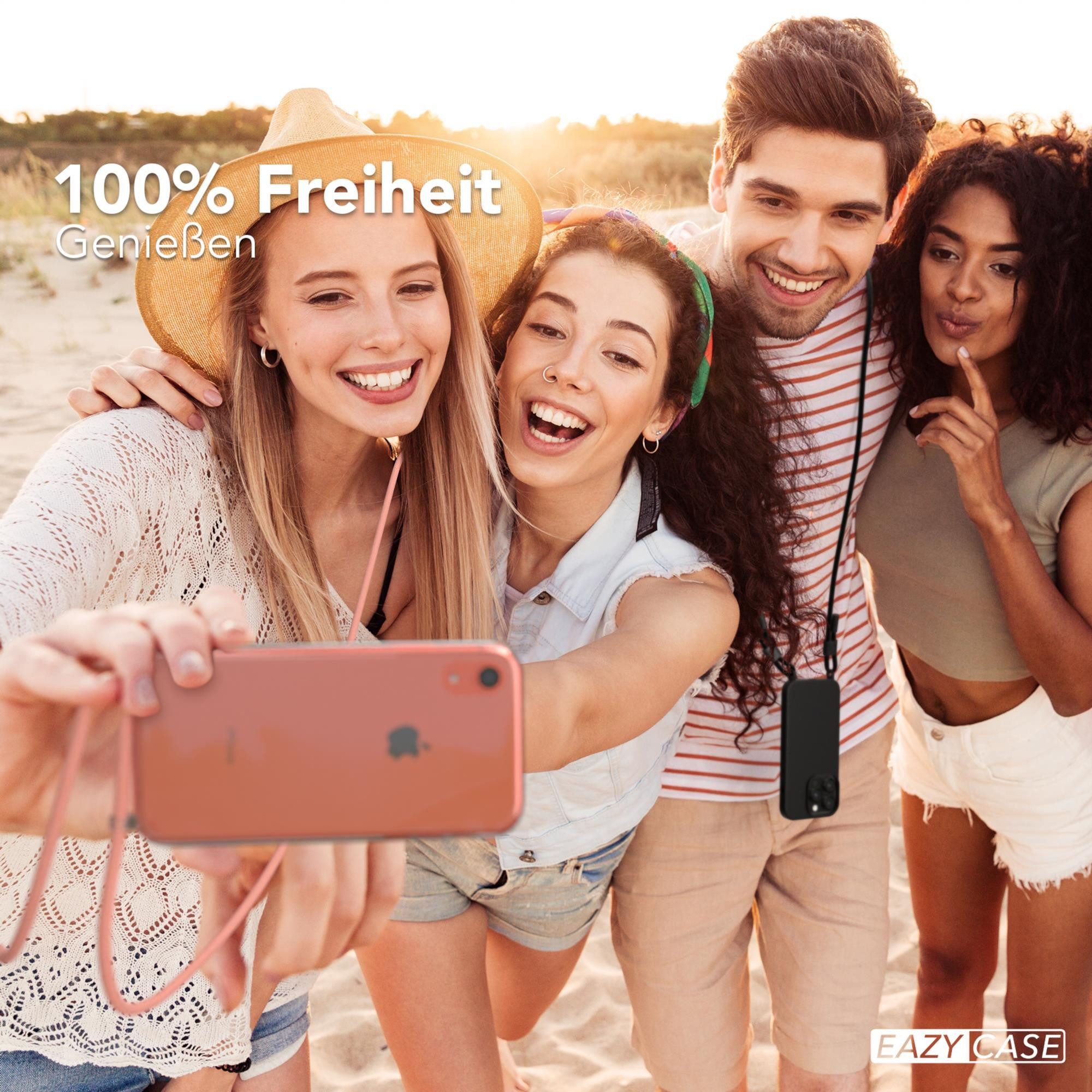 EAZY CASE Handykette Silikon Kette Unifarbe für Apple iPhone XR 6,1 Zoll, Hülle mit Band 2in1 Handyband Etui Case mit Kordel Altrosa Koralle