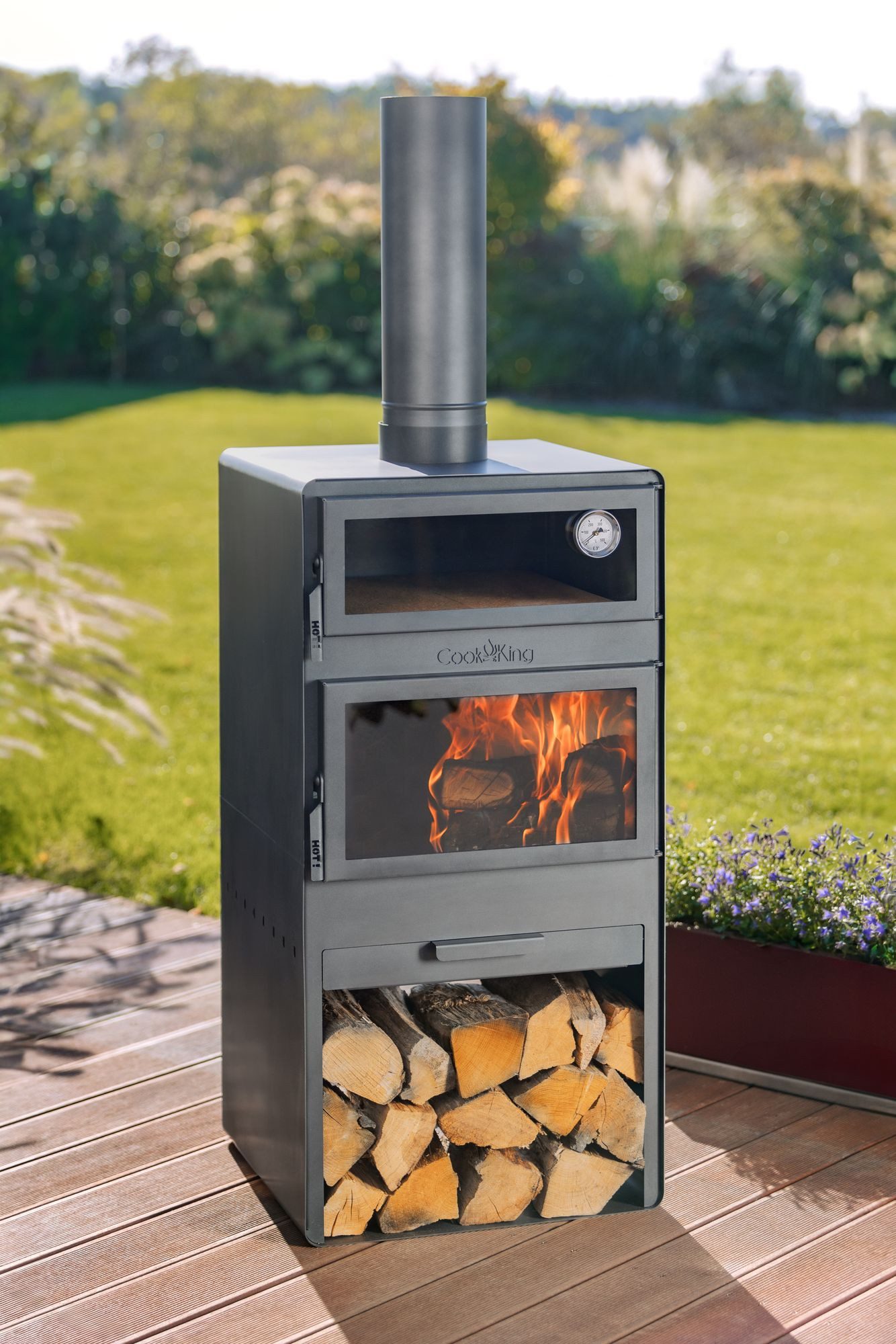 CookKing Grillkamin Terrassenofen Vento Plus, inkl. Pizzaofen, Stahl, 50x50x150 cm – Bild 2 von 5