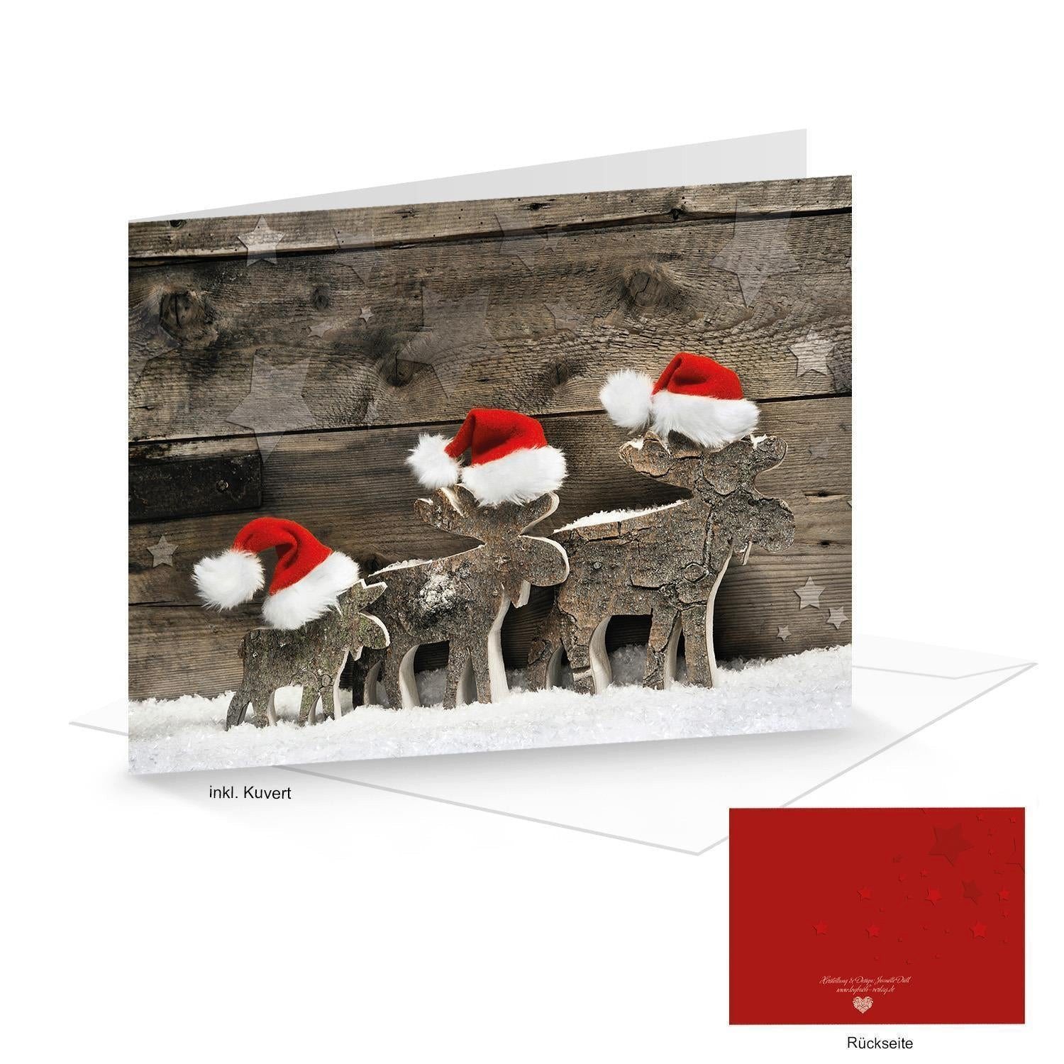 Logbuch-Verlag Dekofigur Kuverts + Weihnachtskarten DIN A6 quer Klappkarten Holz-Optik mit