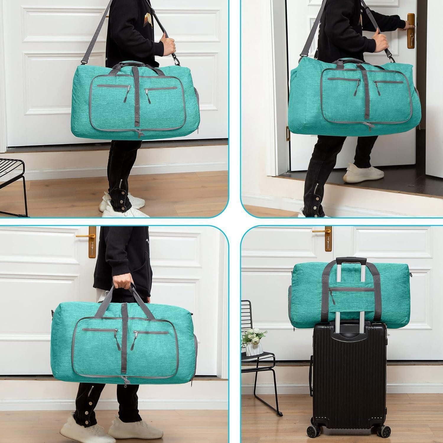 LuxusKollektion Reisetasche Reisetasche Schuhfach Falttasche Camping Reisen Fitness E Minzgrün 85L