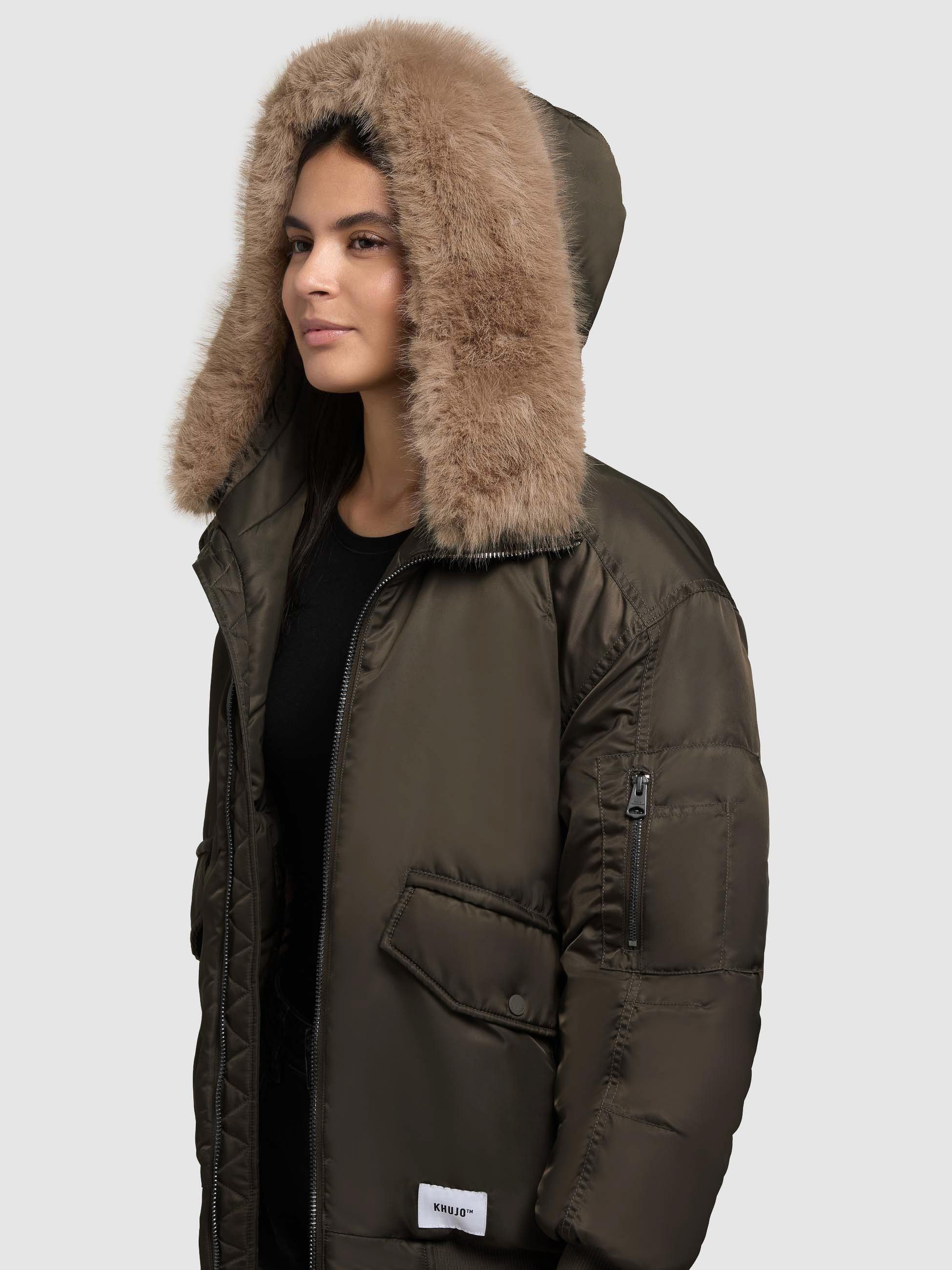 khujo Bomberjacke Cela Oversize Winterjacke mit abnehmbarem Kunstpelz-Besatz