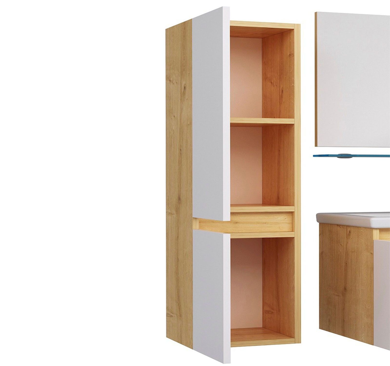 Homeline Hängeschrank Hängeschrank Weiß / Eiche Hochschrank Badezimmerschrank badmöbel