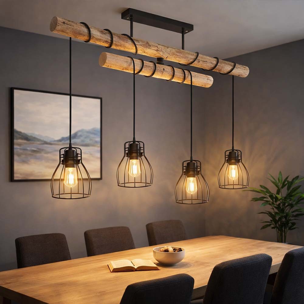 GLOBO LIGHTING LED Pendelleuchte, Leuchtmittel inklusive, Warmweiß, LED Hängeleuchte Pendelleuchte Holzlampe Balken Höhenverstellbar