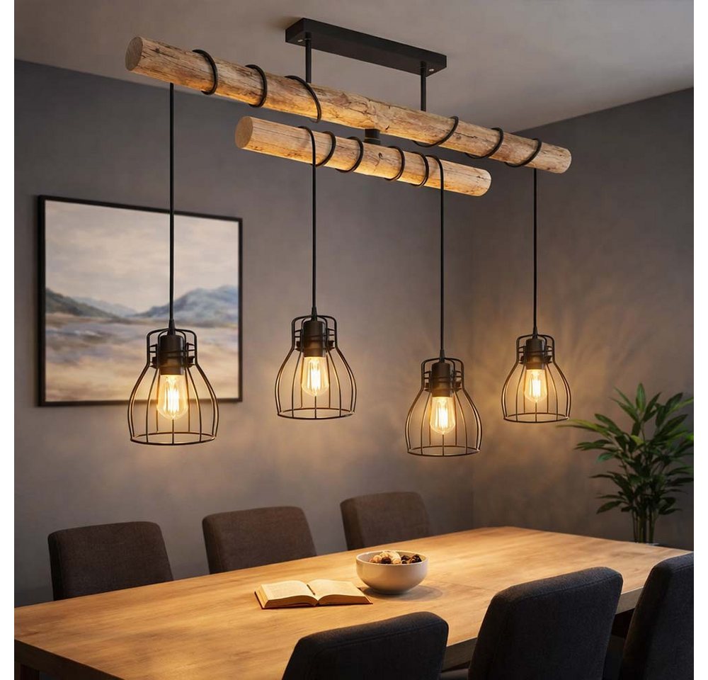 GLOBO LIGHTING LED Pendelleuchte, Leuchtmittel inklusive, Warmweiß, LED Hängeleuchte Pendelleuchte Holzlampe Balken Höhenverstellbar