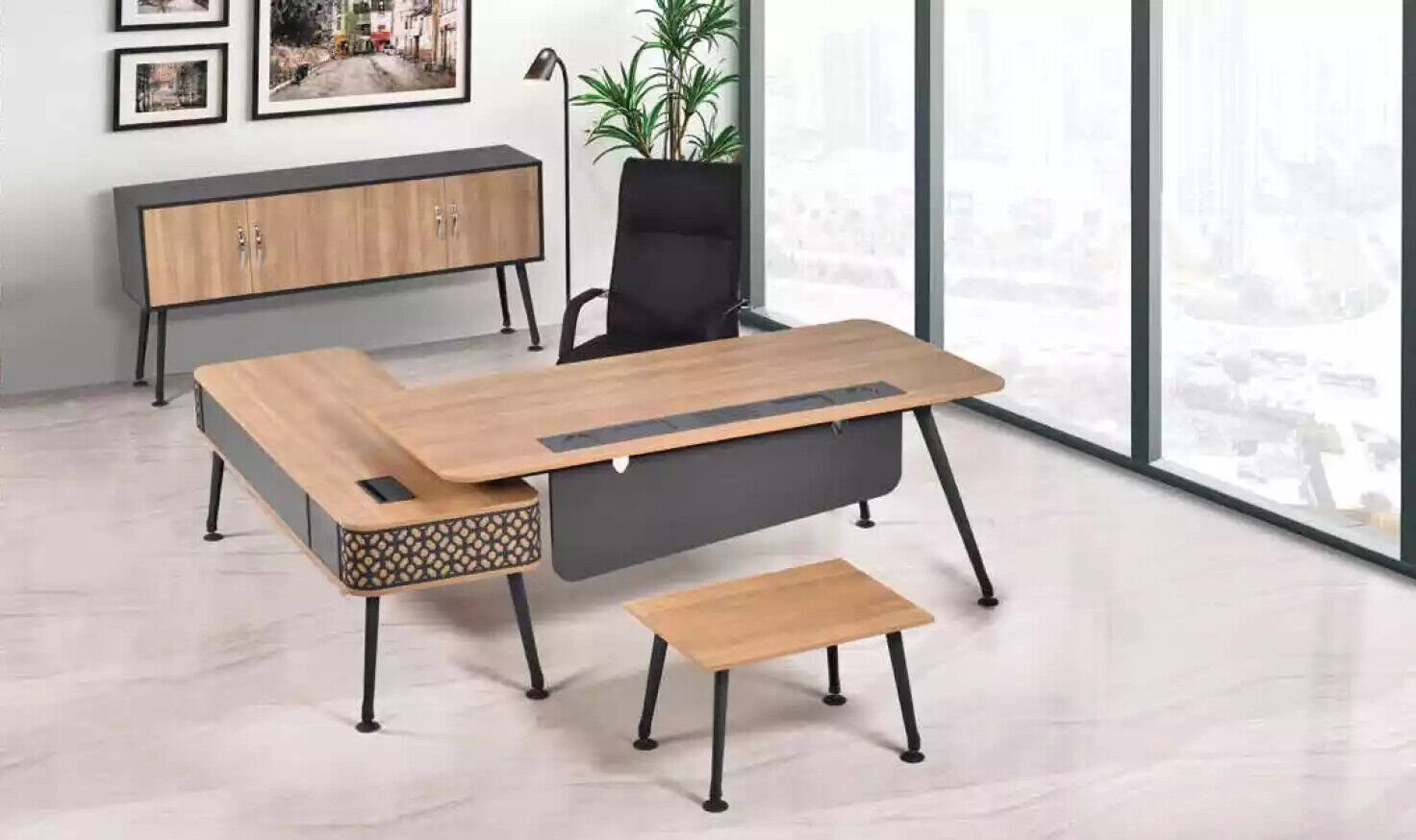 JVmoebel Eckschreibtisch Luxus Büromöbelausstattung Komplettes Set Arbeitszimmer Designer Möbel, Made In Europe