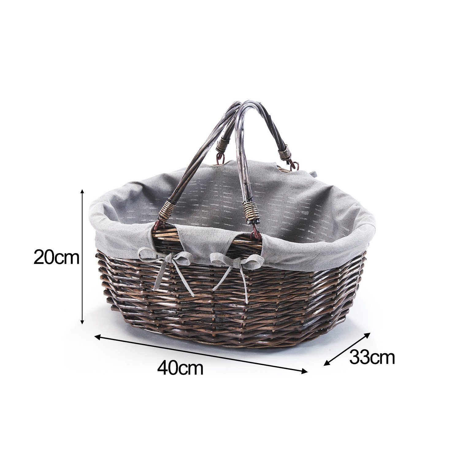 Kobolo Einkaufskorb Weidenkorb oval mit Klapphenkeln und Textil grau, 20 l günstig online kaufen