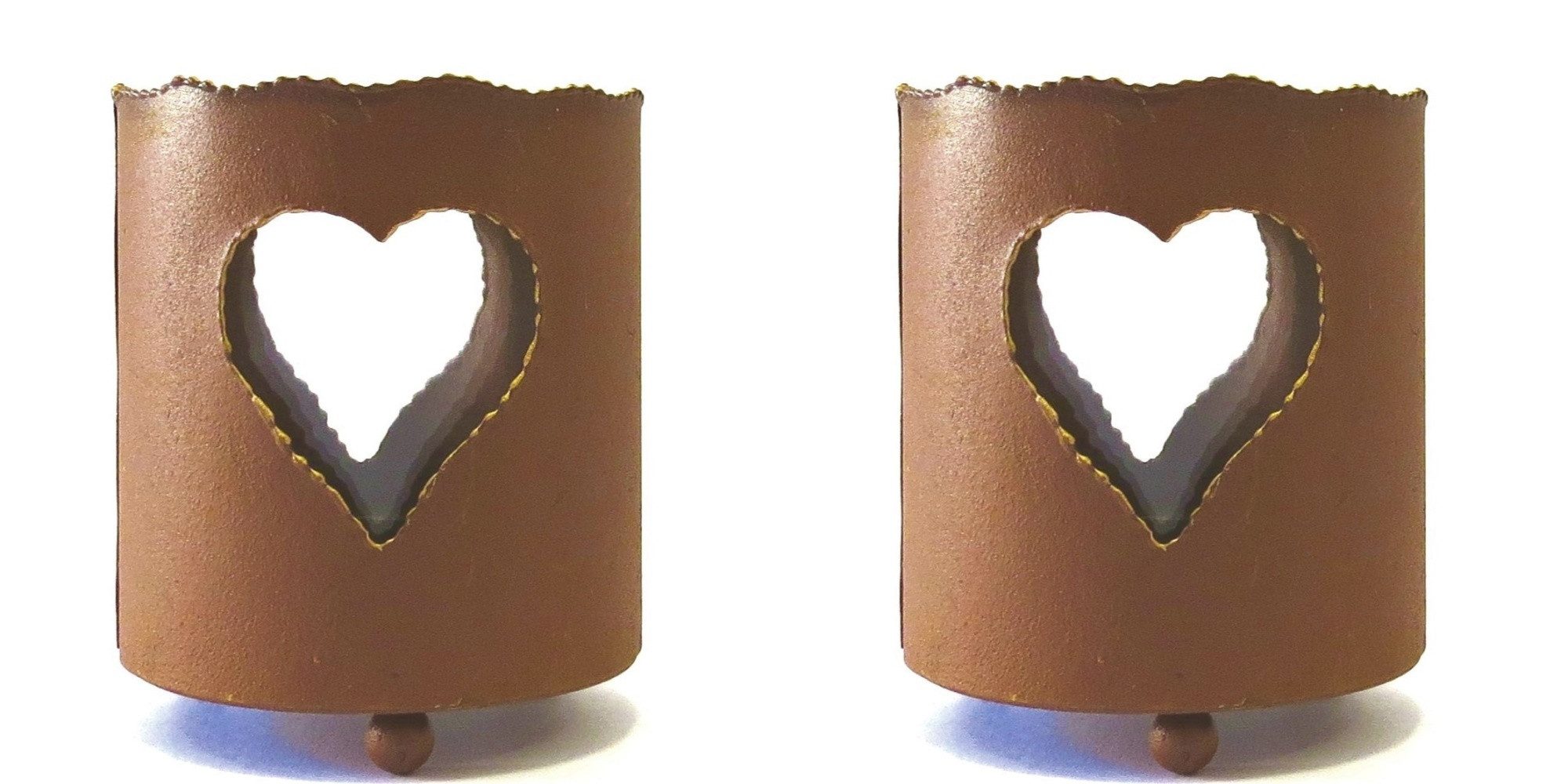 Exner GmbH Garten- & Wohnaccessoires Teelichthalter Teelichthalter Herzen Rostfarben Vintage 2er Set 9 cm, Herzmotiv