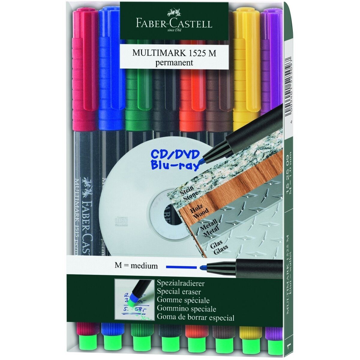 Faber-Castell Permanentmarker CD-Marker Multimark wasserfest ca. 1 mm 8 Farben Etui