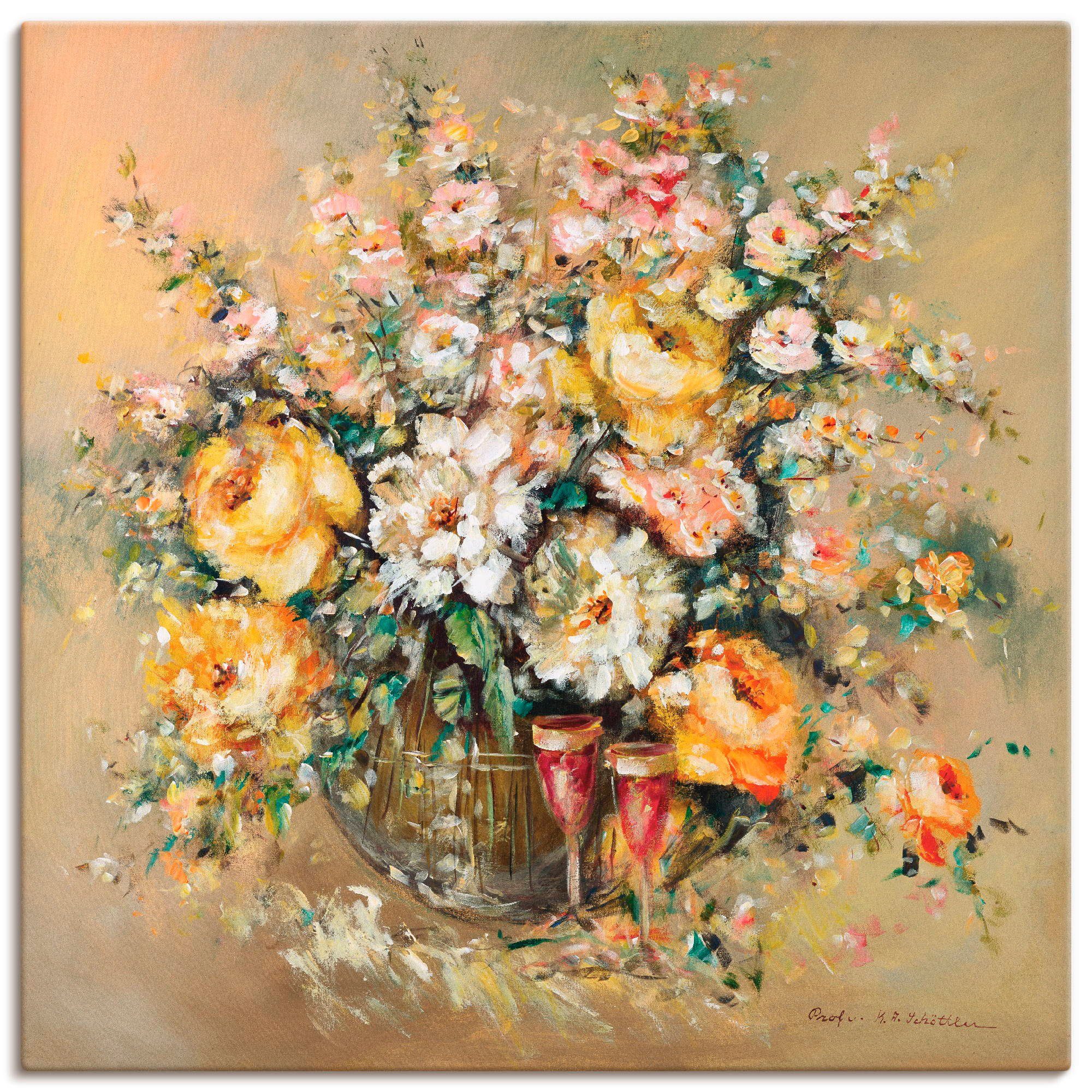 Artland Leinwandbild Blumen und Spirituosen, Blumen (1 St), auf Holzrahmen gespannt