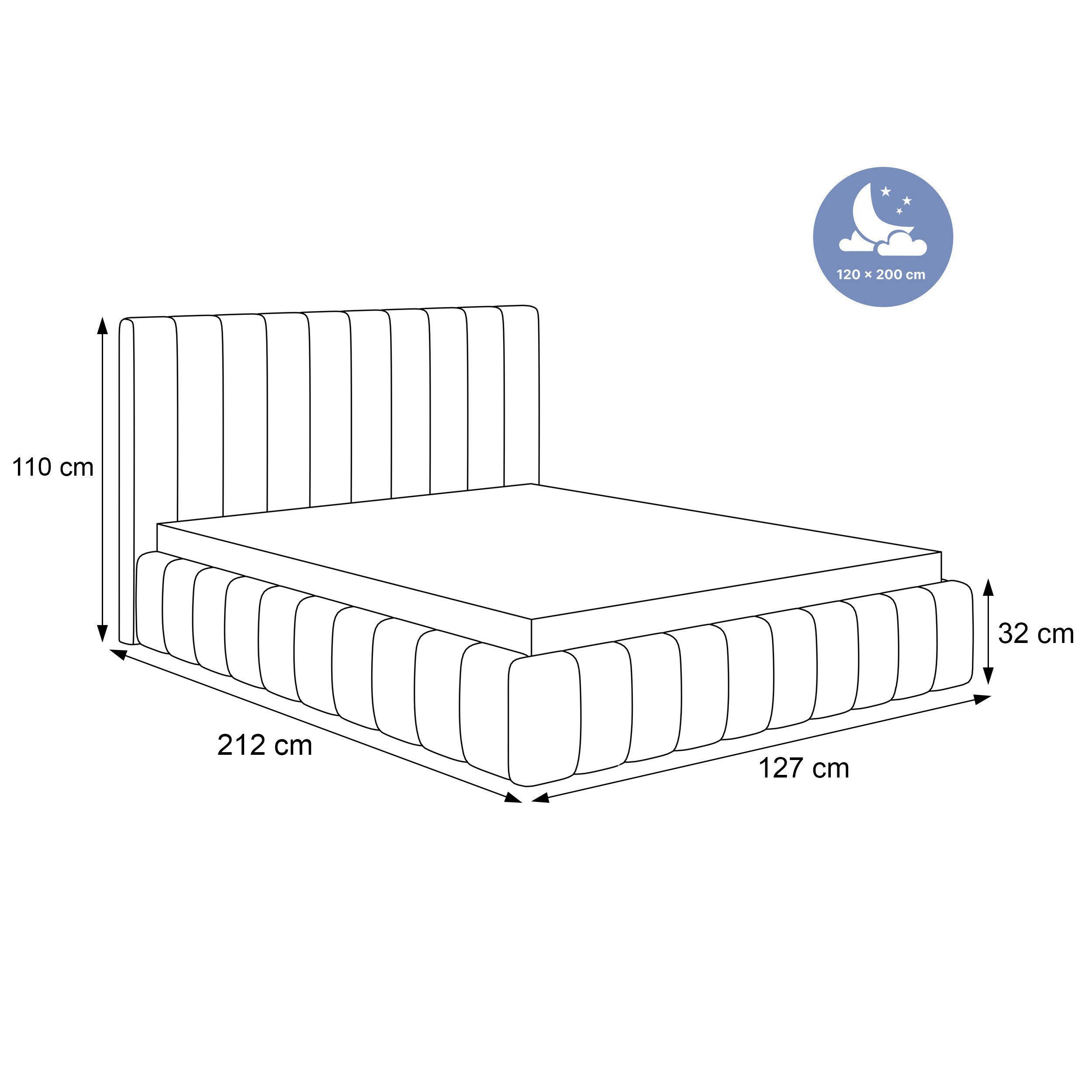 Goldstoff Polsterbett Luxuriöses Schlafzimmerbett IMPERIA mit elegantem Kopfteil & Stauraum (120–200x200 cm, Kopfteilhöhe: 90/110 cm, Seitenhöhe: 30 cm), Luxuriöses Bettgestell mit großem Stauraum und modernem Design