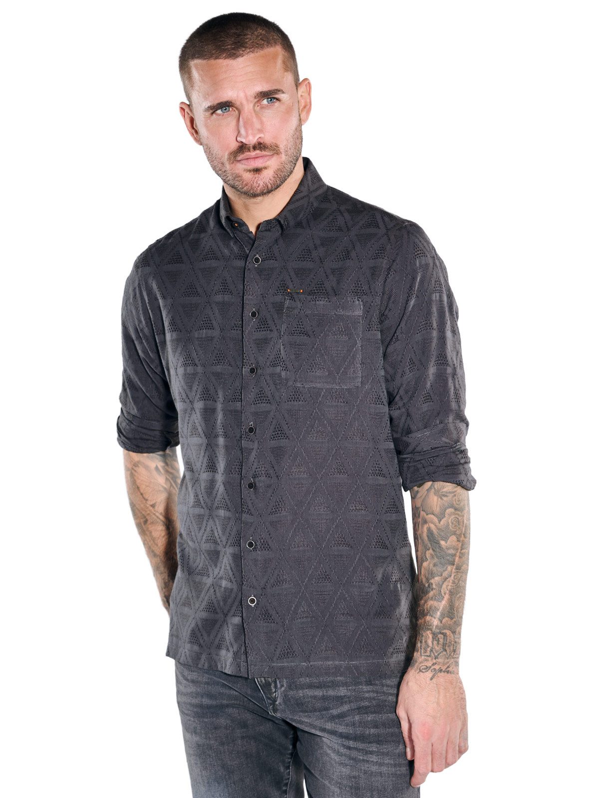 emilio adani Langarmhemd Herren Langarmhemd mit strukturiertem Muster, Anthrazit