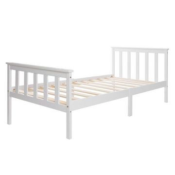 SEEZSSA Einzelbett Massivholzbett Holzbett Weiß Einzelbett mit Kopf und Fußteil Bett, Massivholz Bettgestell mit Lattenrost Kinderbett Jugendbett 90x200 cm