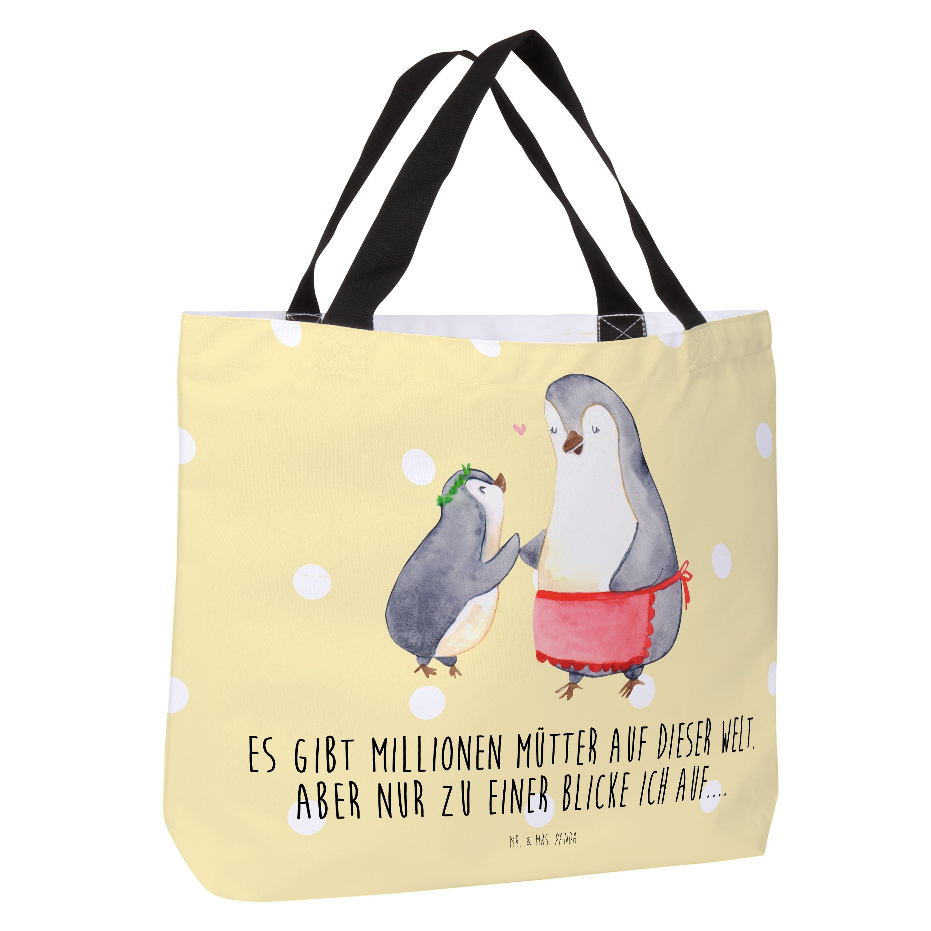 Mr. & Mrs. Pinguin Kind - Shopper Pastell Schulbeutel, mit Gelb Panda (1-tlg) Oma, Familie - Geschenk
