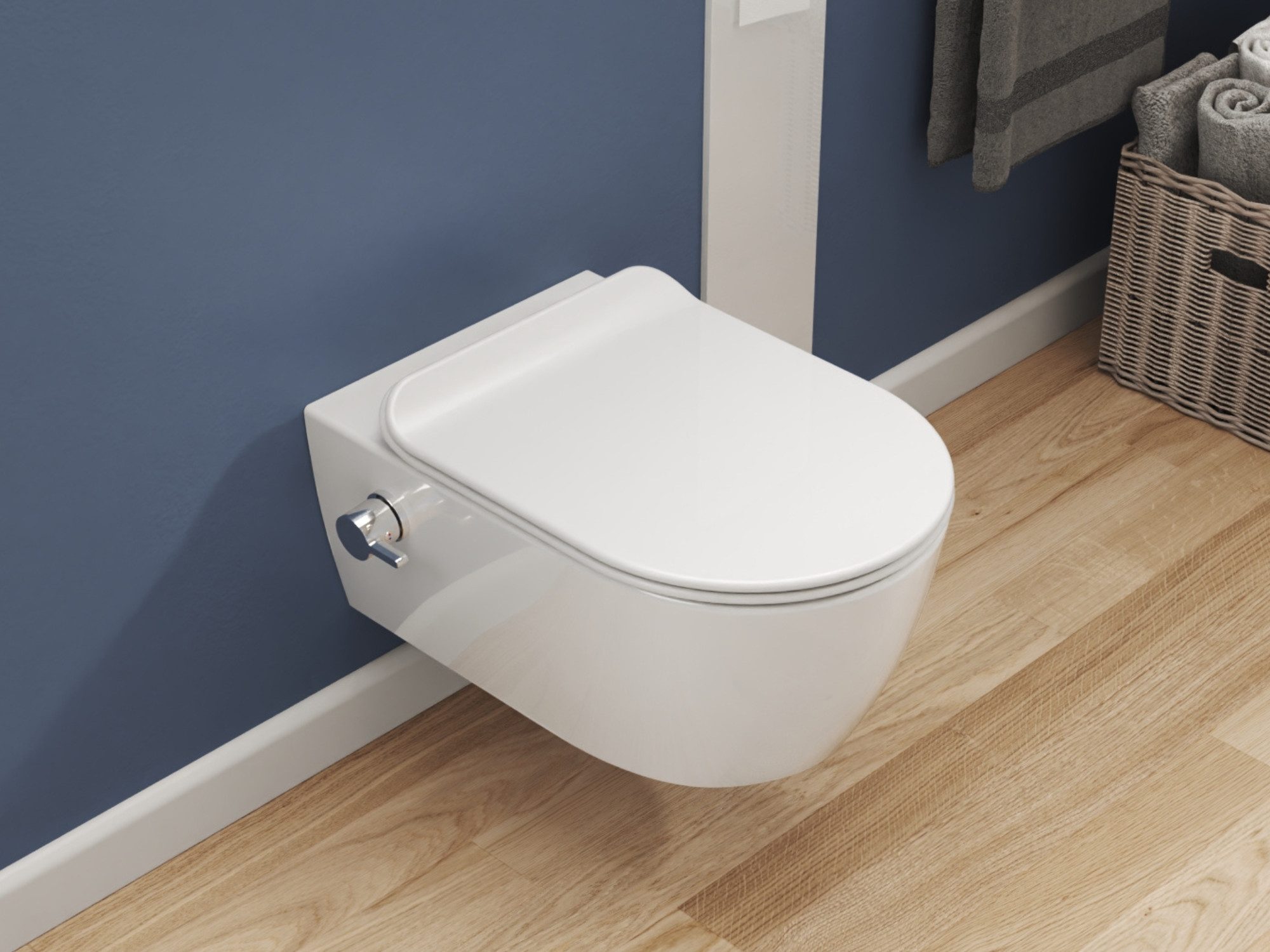 SSWW Dusch-WC mit Softclose WC-Sitz Tiefspül-WC spülrandloses WC Taharet, wandhängend, Abgang waagerecht, Taharet-Set