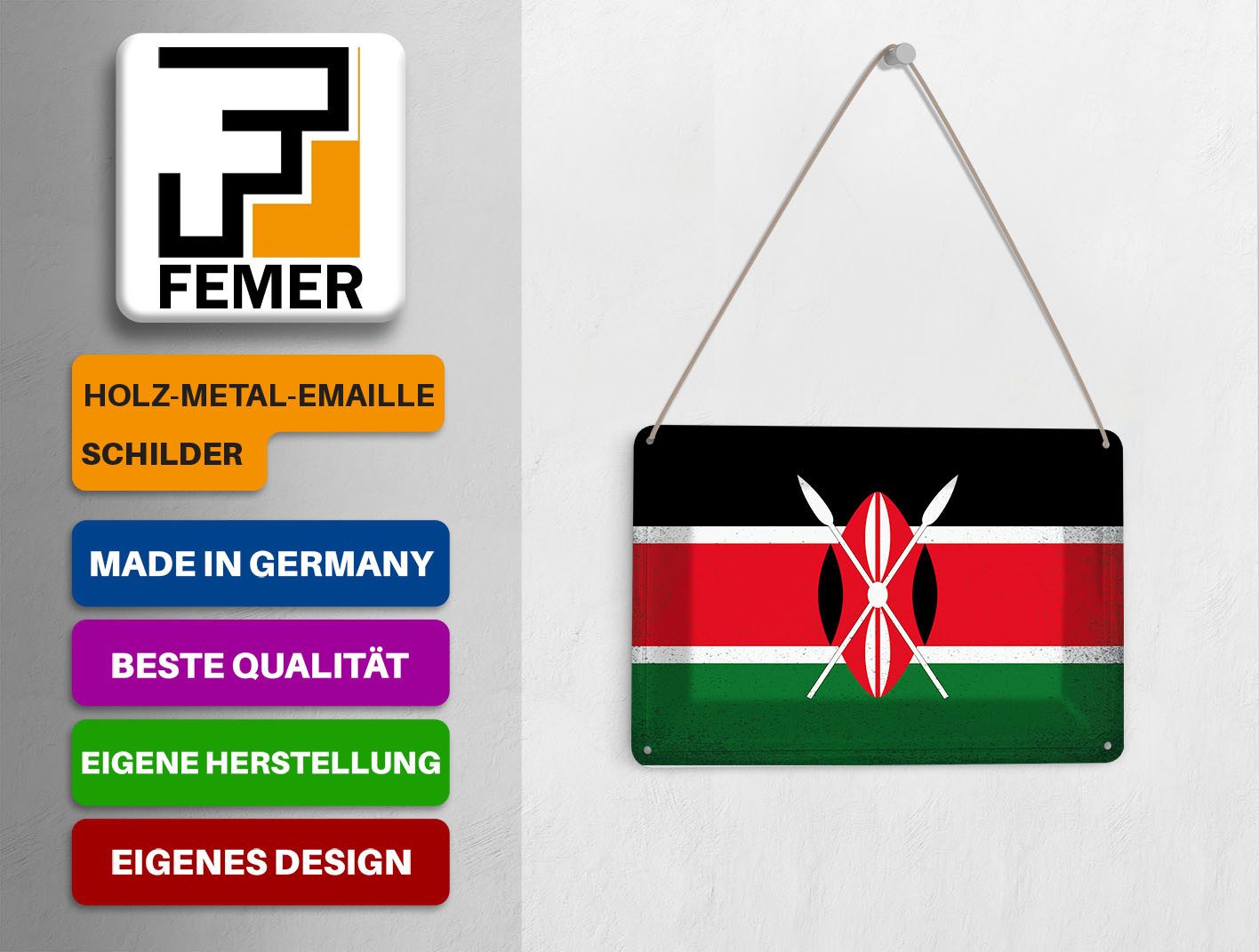 Femer GmbH Postkarte Flagge Kenia 14x10 cm Flag of Kenya Vintage, unfrankiert