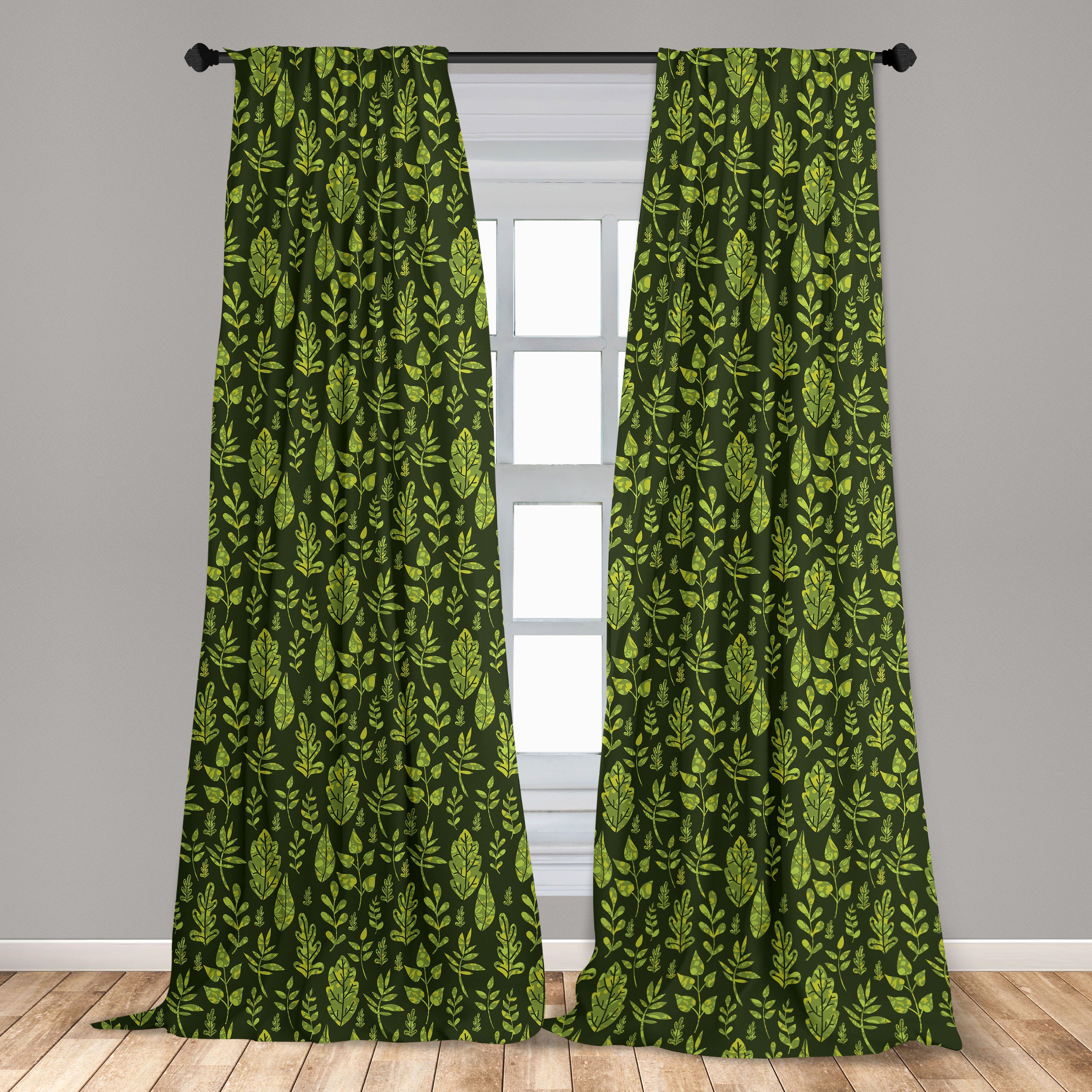 Vorhang Gardine Leaves Microfaser, Schlafzimmer Wohnzimmer Dekor, für Patterned Abakuhaus, Green Salbei