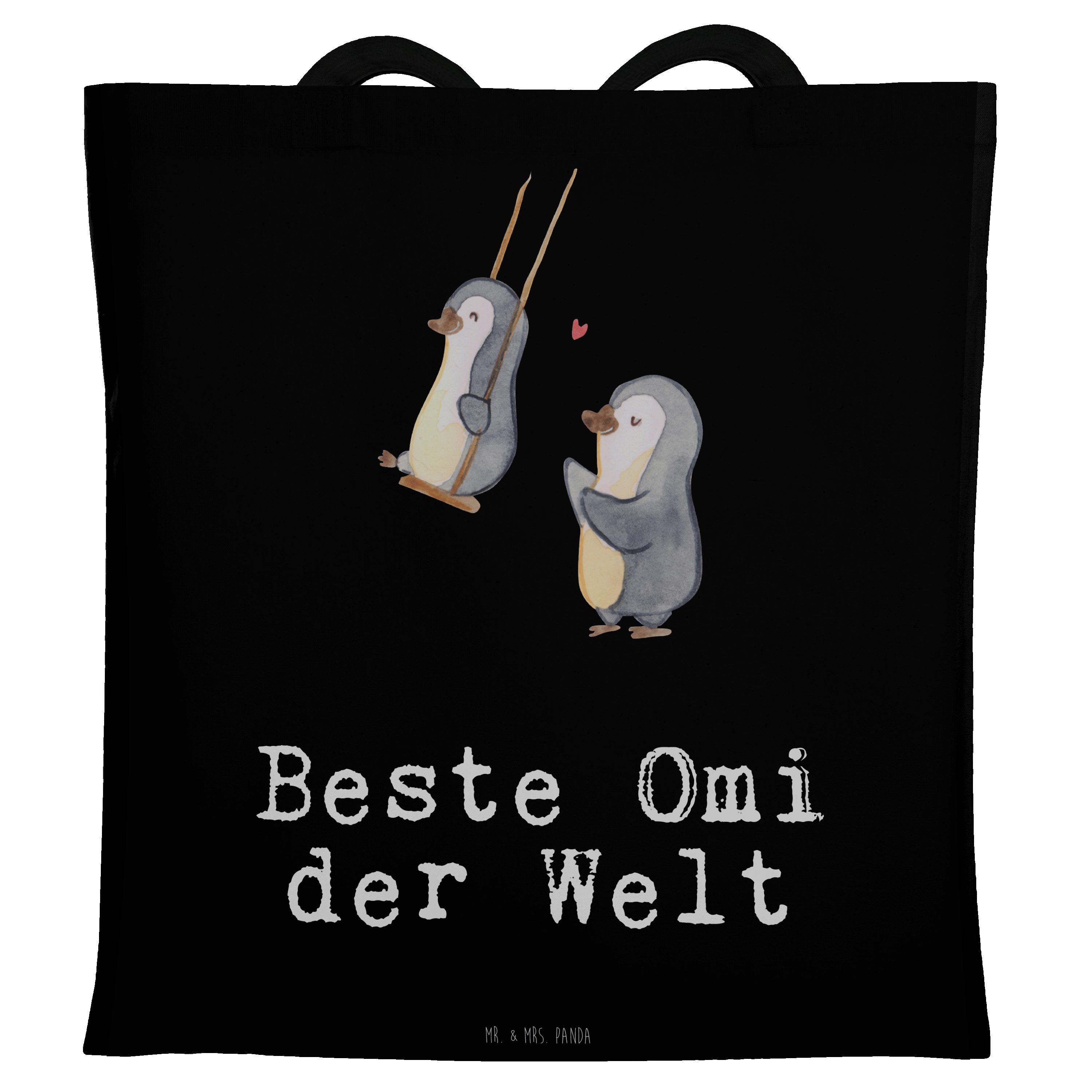 Mr. & Mrs. Panda Tragetasche Pinguin Beste Omi der Welt - Schwarz - Geschenk, Beuteltasche, Stoffb (1-tlg)