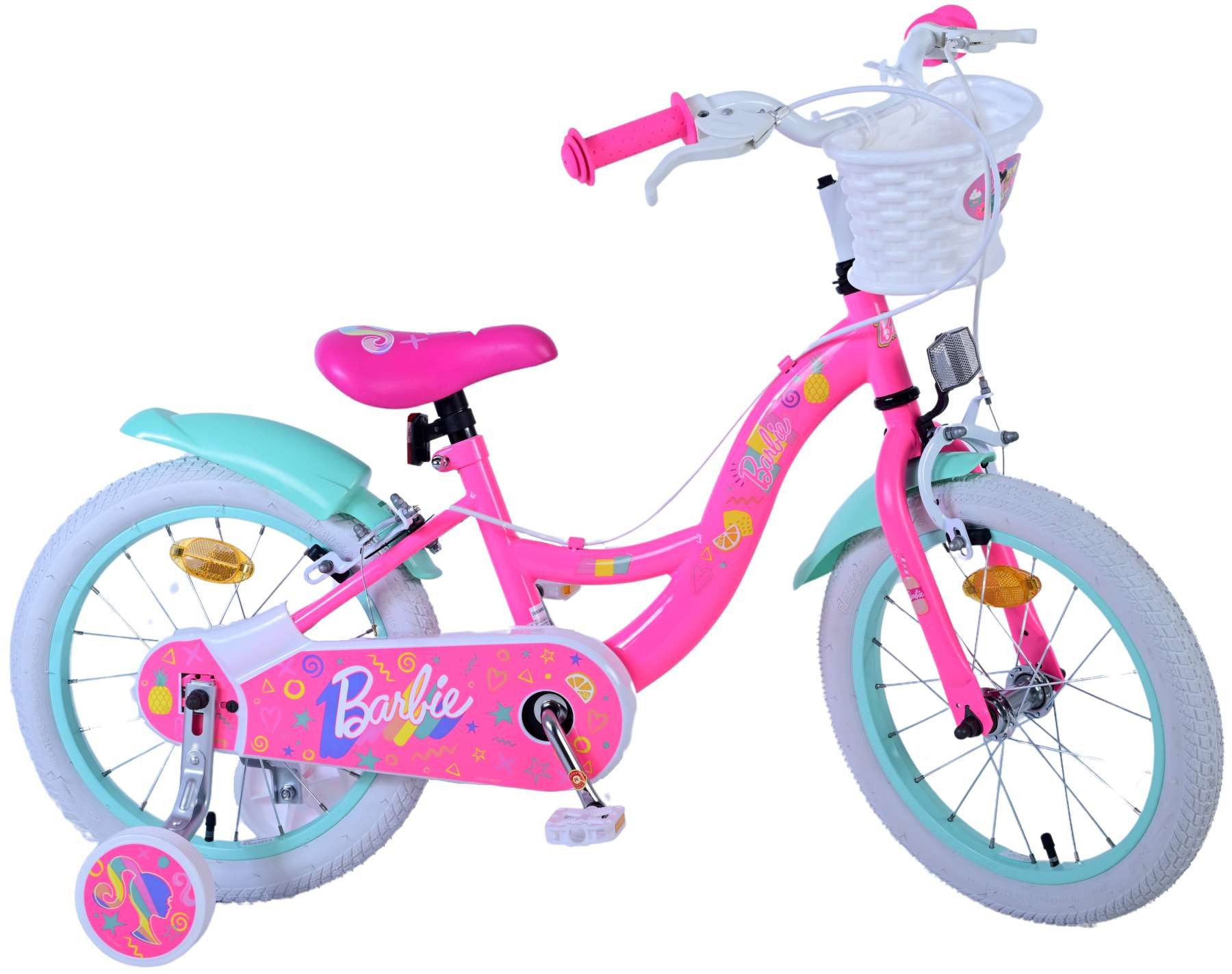 Volare Kinderfahrrad Volare Barbie Kinderfahrrad für Mädchen - 16 Zoll in Rosa, Geschlossener Kettenschutz, abnehmbare Stützräder