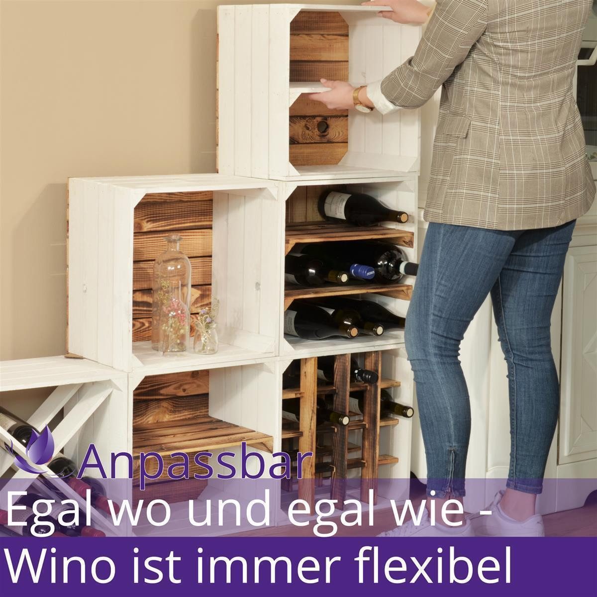CHICCIE Weinregal Wino Flaschenregal aus Holz Geflammt X Regal, 1-tlg. – Bild 5 von 5
