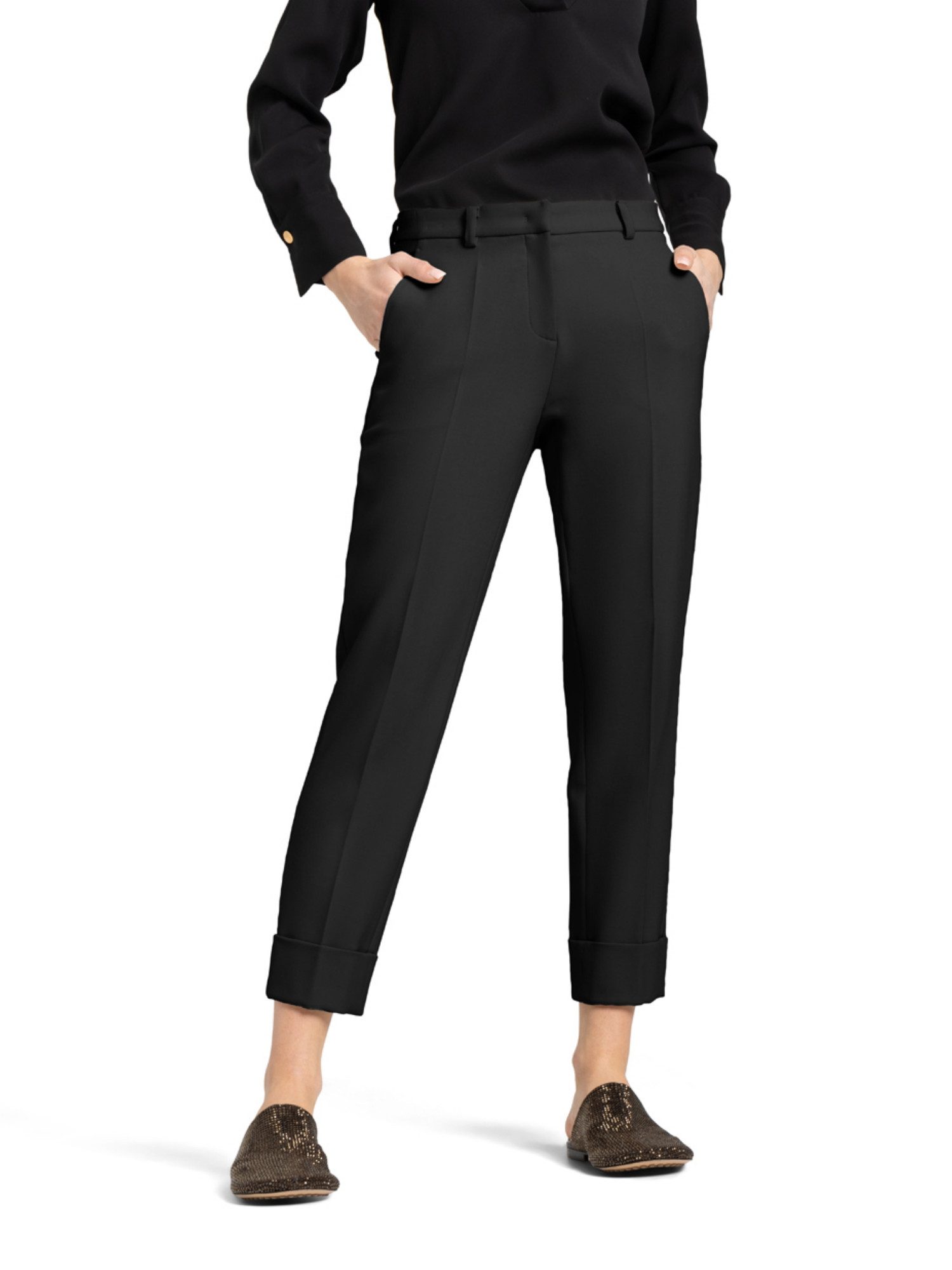 Cambio Stoffhose schwarz, Casual, Leinen, Unifarben, Regular Fit