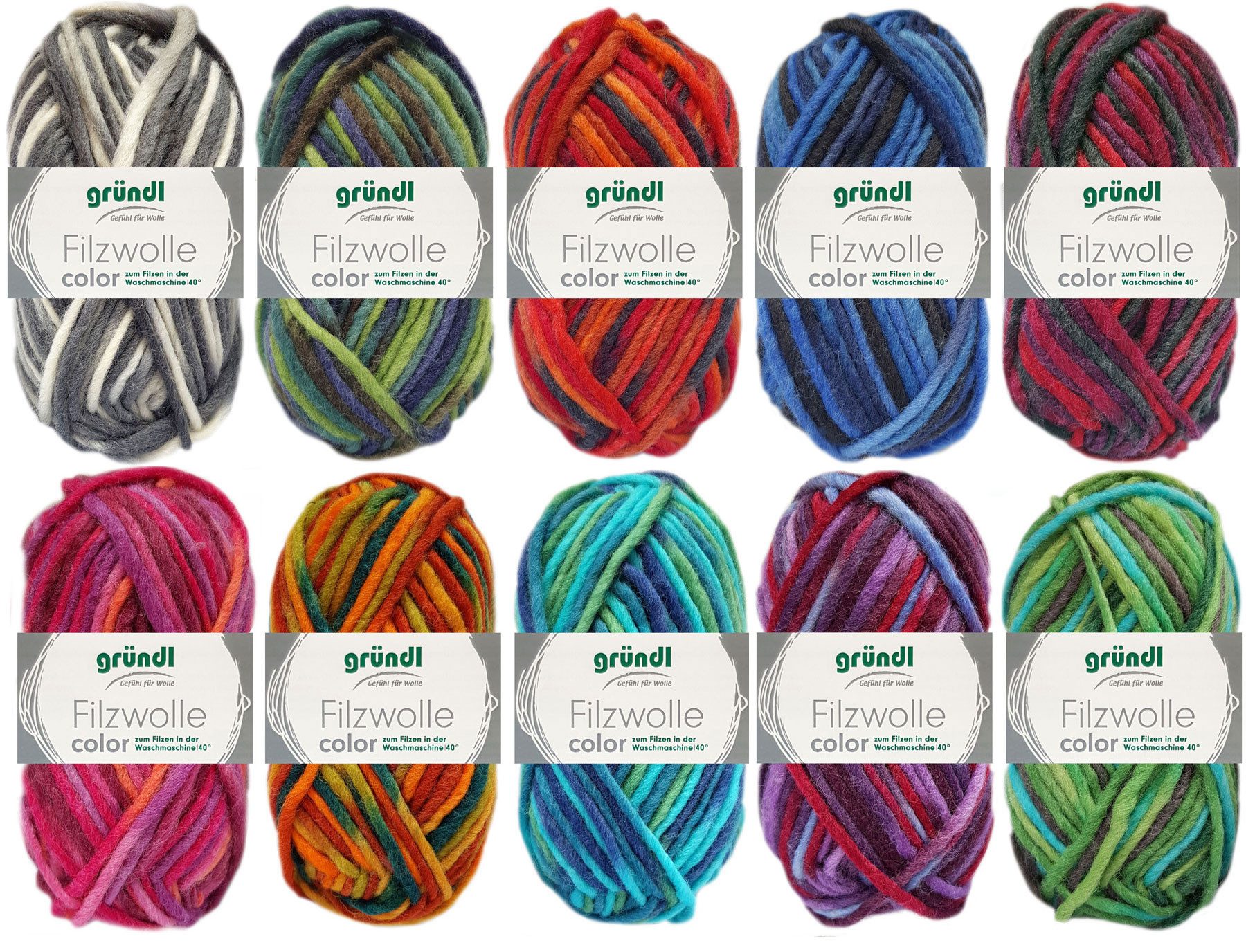 Gründl 10x50 Gramm Filzwolle COLOR Set Filzgarn Bunt Mix Häkelwolle