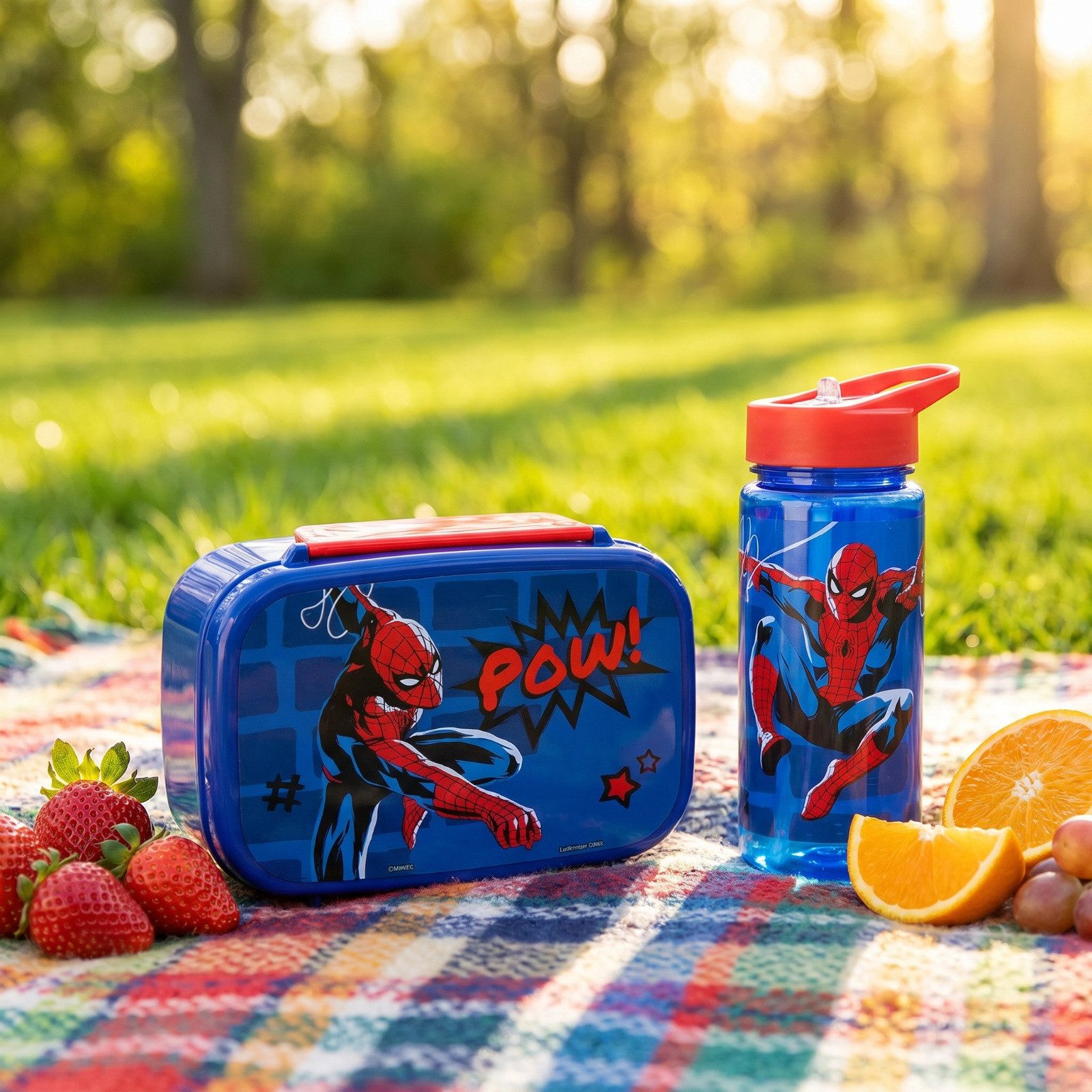 MARVEL Lunchbox Marvel Spiderman Kinder 2 teiliges Set Brotdose Trinkflasche 500 ml, (2-tlg)