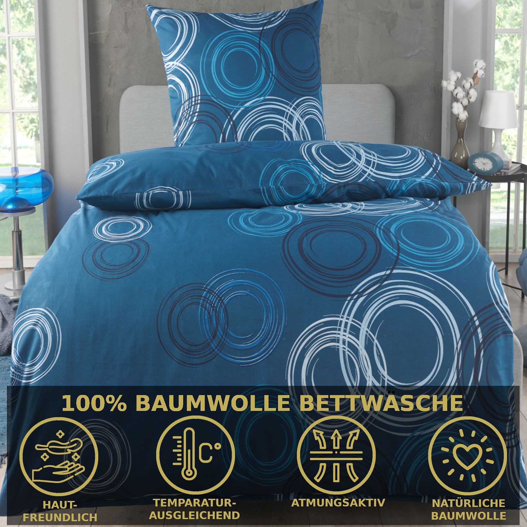 Malika Bettwäsche 135x200 + 80x80 cm atmungsaktiver Baummwoll Renforce Bettbezug, Renforce Baumwolle, 2 teilig, Für Allergiker geeignet, pflegeleicht, angenehm weicher Stoff