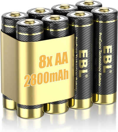 EBL AA Akku Pro Version 8 Stück - wiederaufladbare AA Batterien 2800mAh Akku