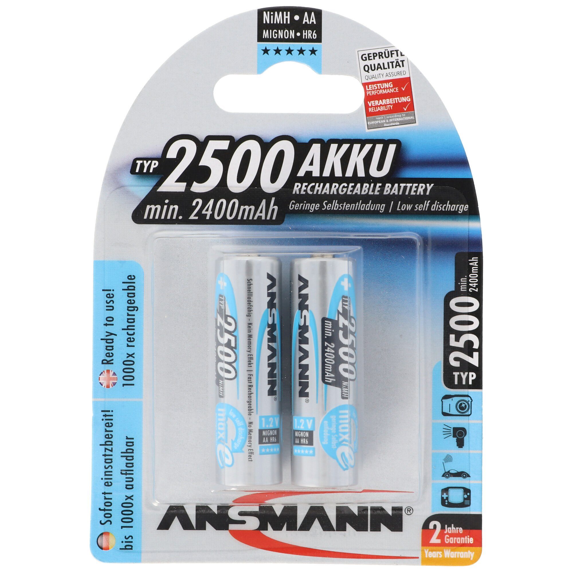ANSMANN® Ansmann maxE plus NiMH-Akku Mignon AA 2500mAh 2er Blister Akku 2500 mAh (1,2 V)