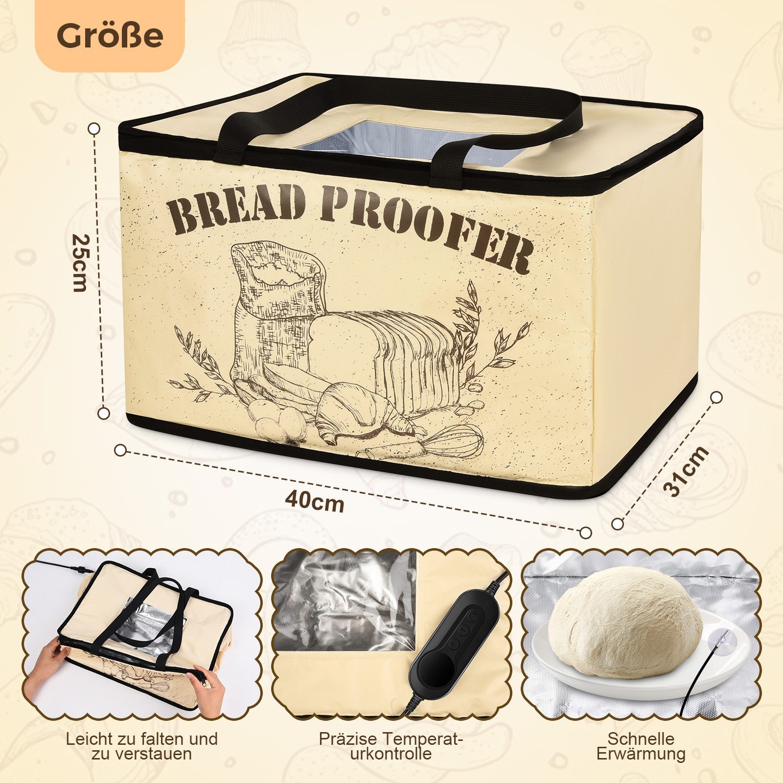 VIVIHEYDAY Gärkorb Brot Gärbox mit Heizung, Faltbare Brot Gärschrank Einstellbare, (Temperatur und Timer, Teiggärbox zum Brotbacken Joghurt), Natto und Handgemachter Seife, 40 * 31 * 25cm