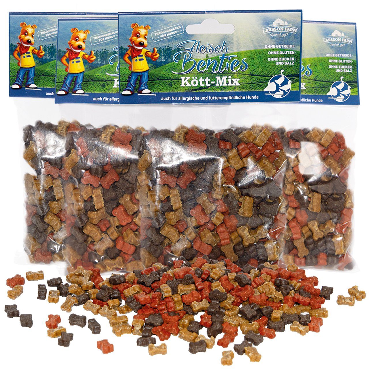 Larsson Farm Kauspielzeug Hunde Leckerlis "Benties" Getreide- und Glutenfrei, (Kött-Mix 4-tlg), Leckerli Hund, Hundesnacks für große und kleine Hunde