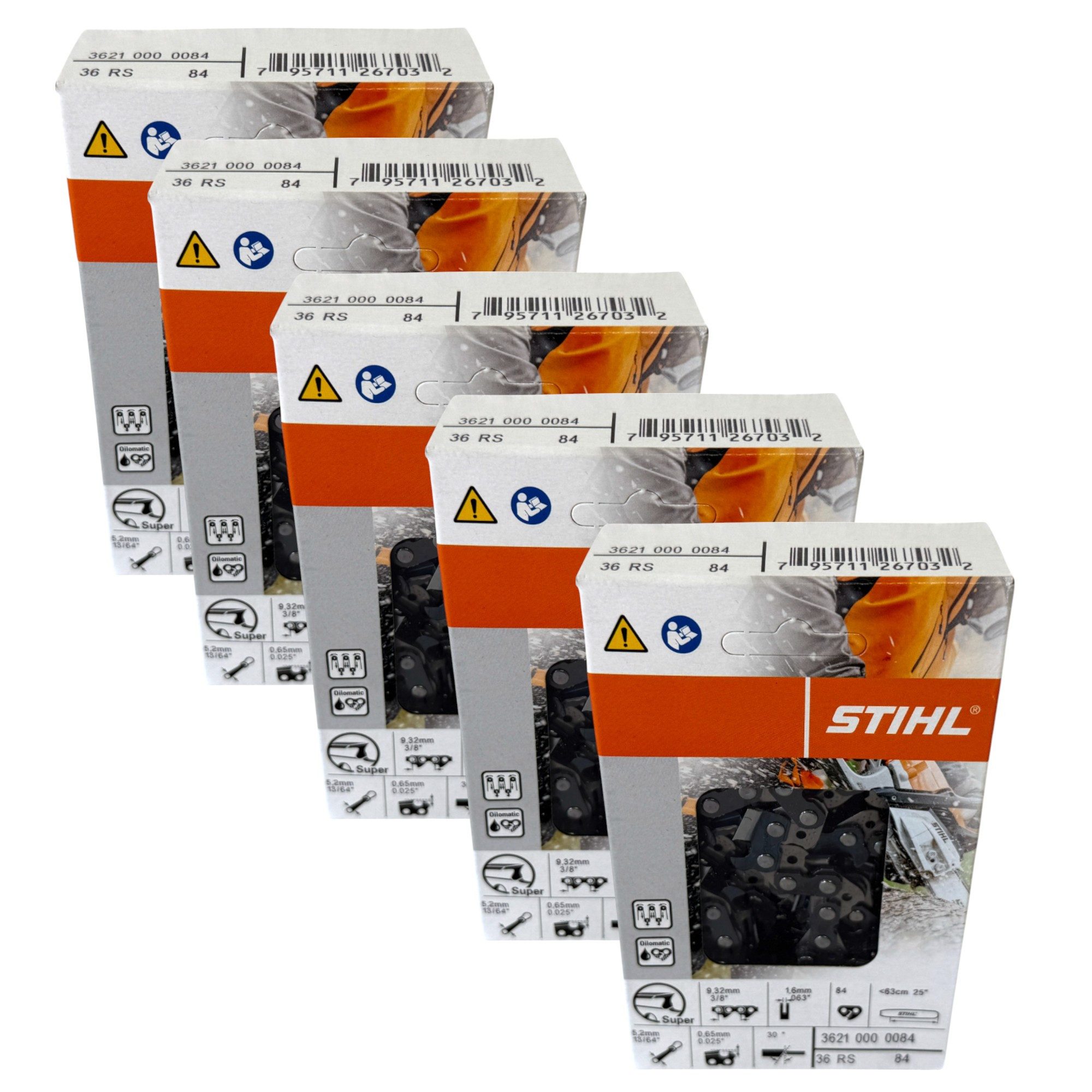 STIHL Ersatzkette 5x 3/8" Rapid Super (RS) Sägekette 63 cm 3/8" 1,6 mm 5 Stück