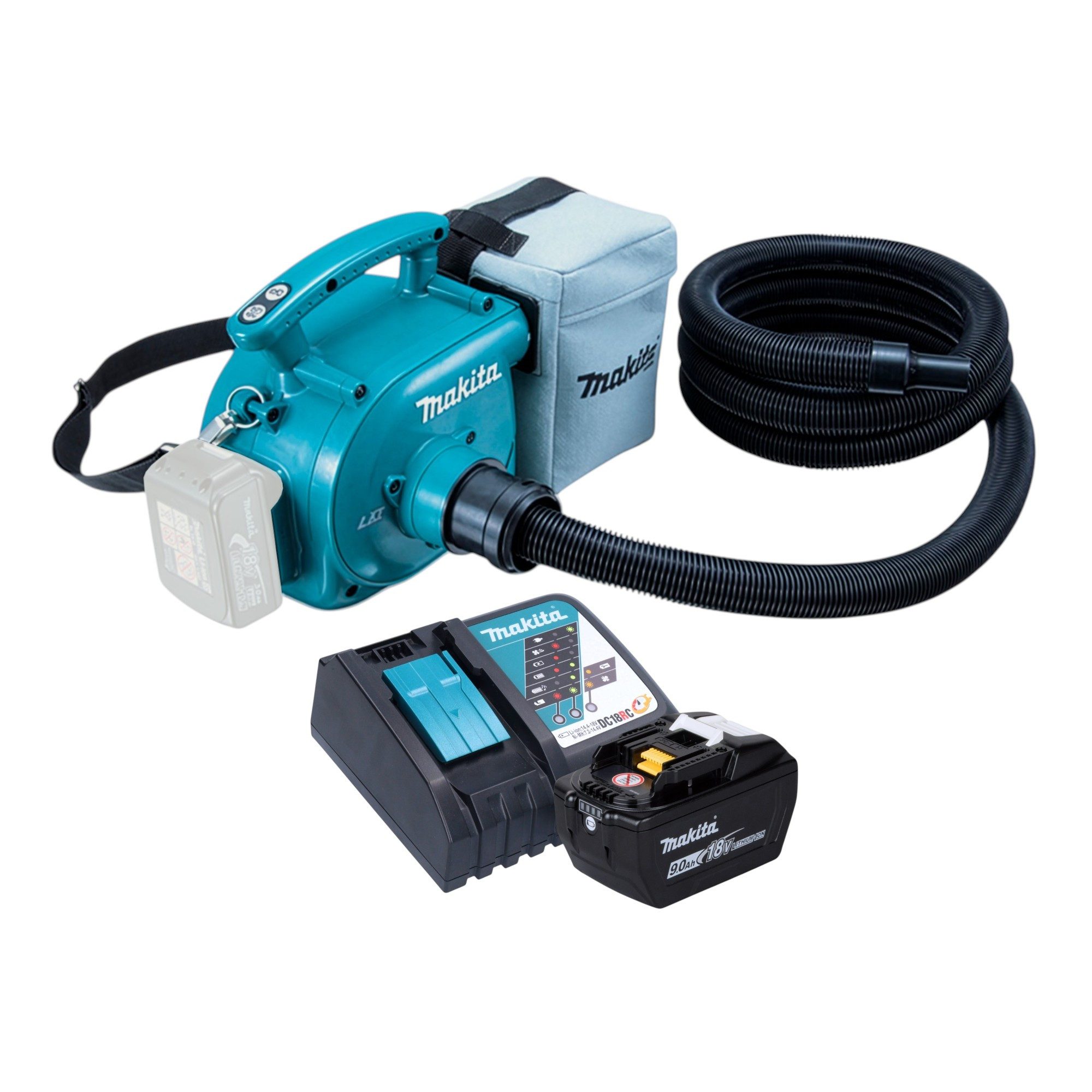 Makita Akku-Handstaubsauger DVC 350 Z Akku Staubsauger 18 V + 1x Akku 9,0 Ah + Ladegerät