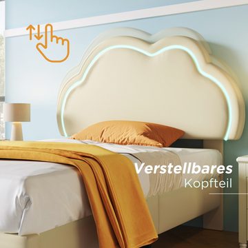 Flieks Polsterbett, LED Einzelbett 90x190cm mit verstellbarem Wolkenform Kopfteil