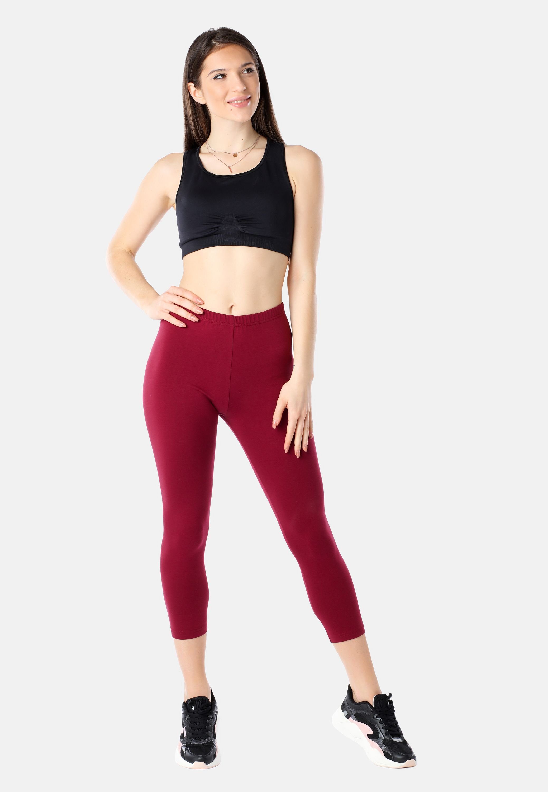 Capri Bund (1-tlg) aus Leggings Bio-Baumwolle elastischer Bellivalini Damen Leggings 3/4 BLV50-184 Weinrot