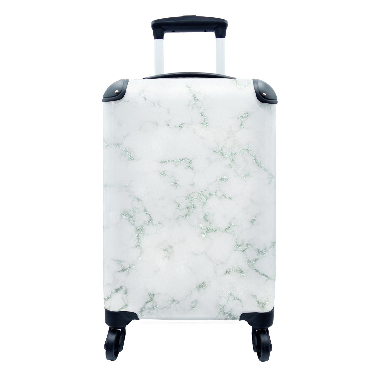 MuchoWow Handgepäckkoffer Marmor - Weiß - Grün, 4 Rollen, Reisetasche mit rollen, Handgepäck für Ferien, Trolley, Reisekoffer