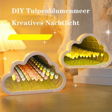 Rutaqian Nachtlicht DIY Cloud Tulp Mirror Nacht Licht Desktop Spiegel Atmosphäre Lampe, Die Blumen sind mit Materialien verpackt,Sie müssen sie selbst basteln