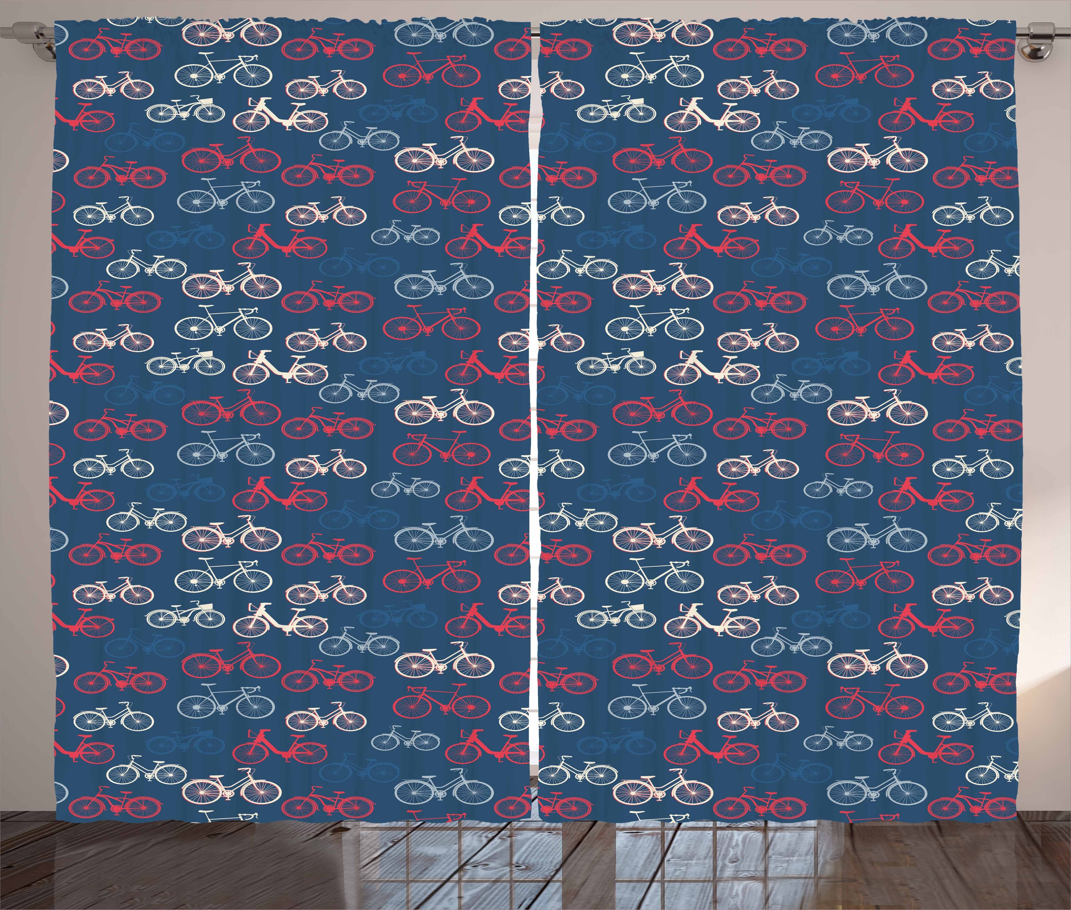 Gardine Schlafzimmer Kräuselband Vorhang mit Schlaufen und Haken, Abakuhaus, Fahrrad Bike Sketch auf Blau