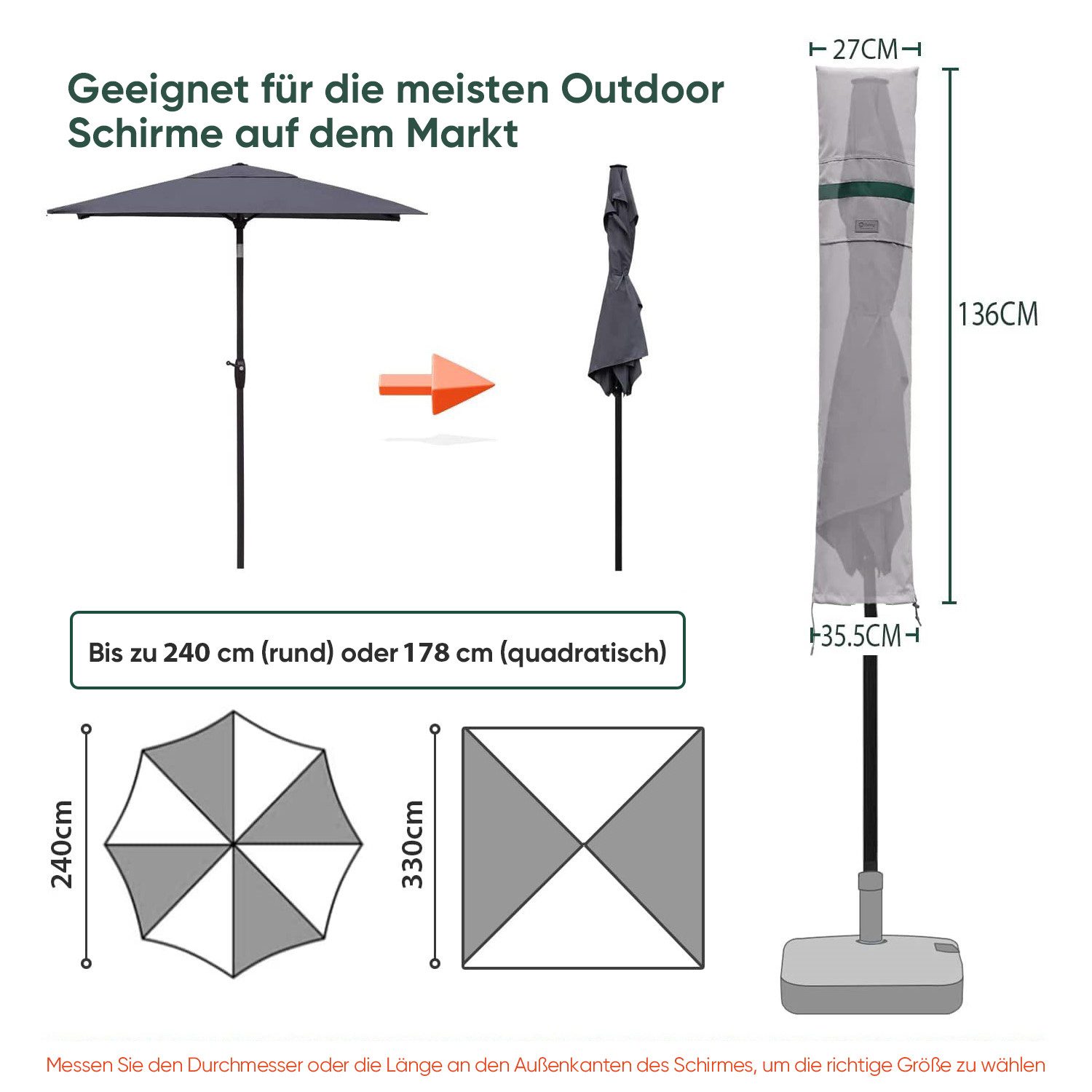 Sekey Sonnenschirm-Schutzhülle Schutzhülle Sonnenschirm Abdeckhaube Plane A günstig online kaufen