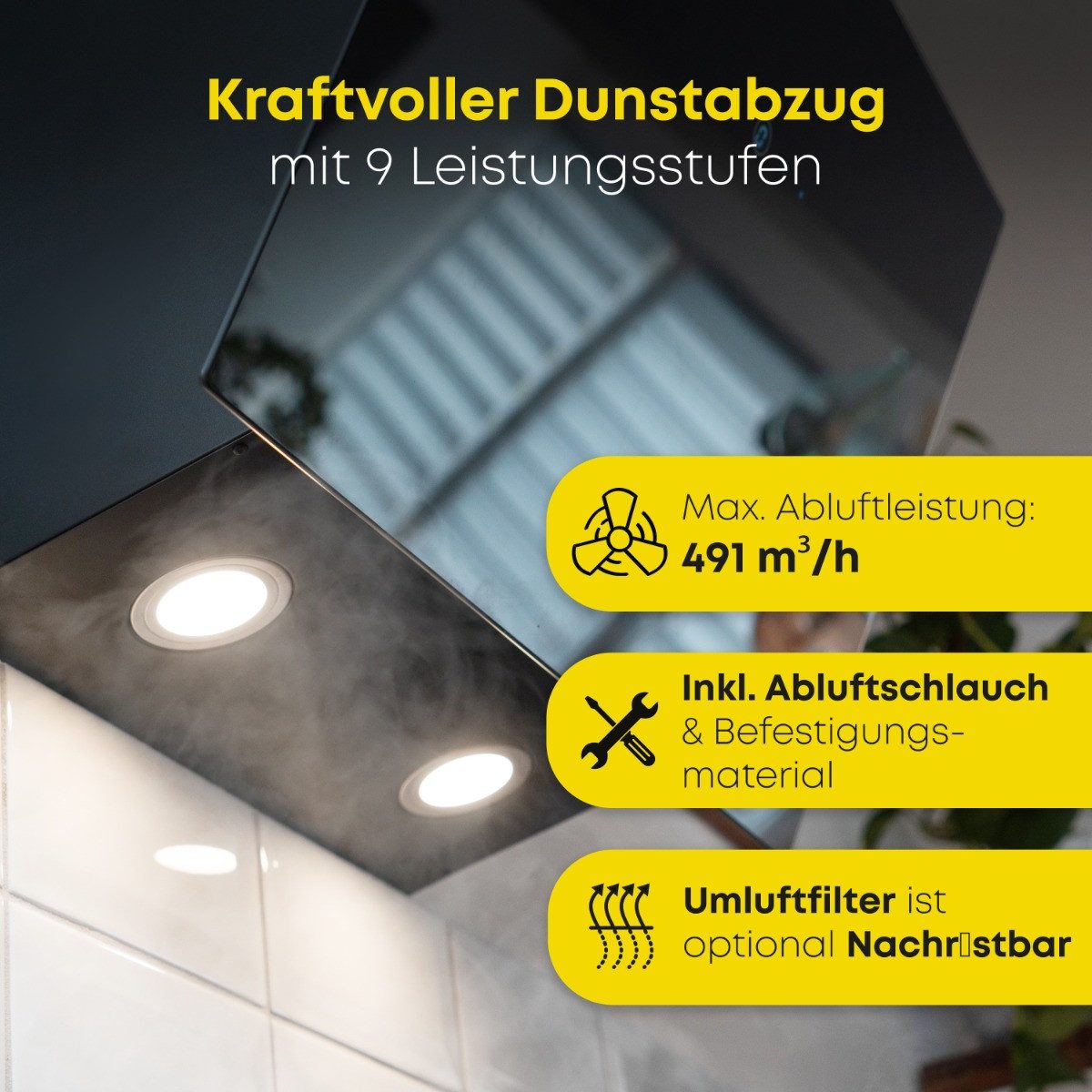 BOMANN Kopffreihaube DU 7606.1 G DU 7606.1 G, Dunstabzugshaube 60cm m. bürstenlosem DC-Moter