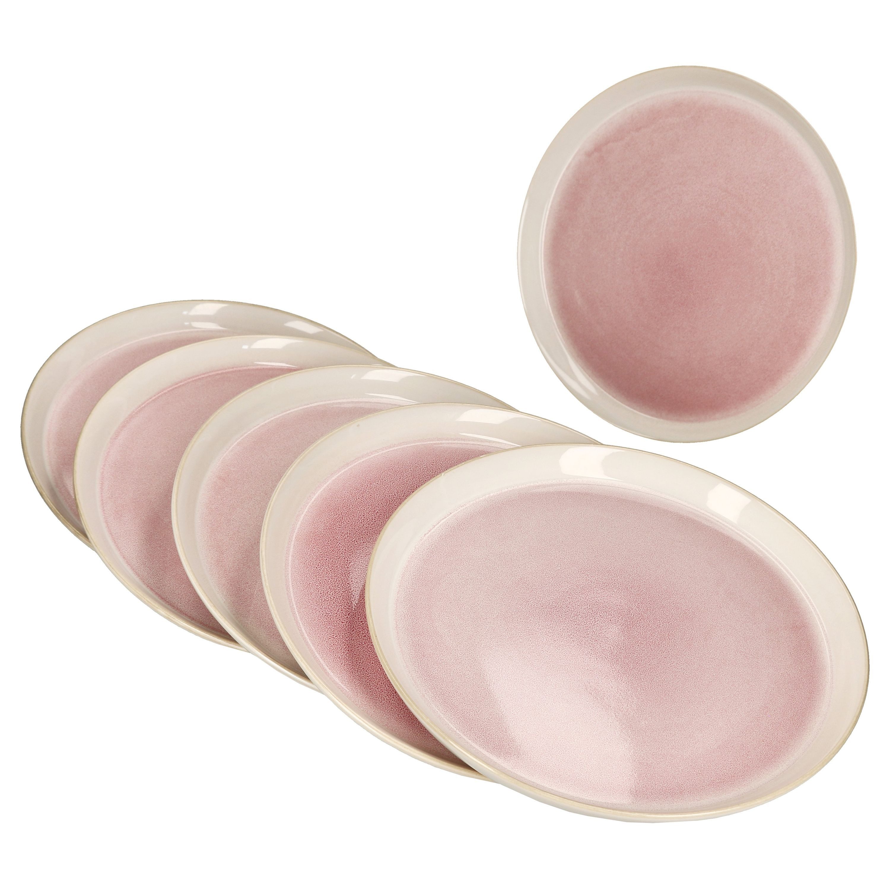 MamboCat Speiseteller 6x Reactive Glaze Paris Speiseteller 6 Personen Creme Pink Essteller