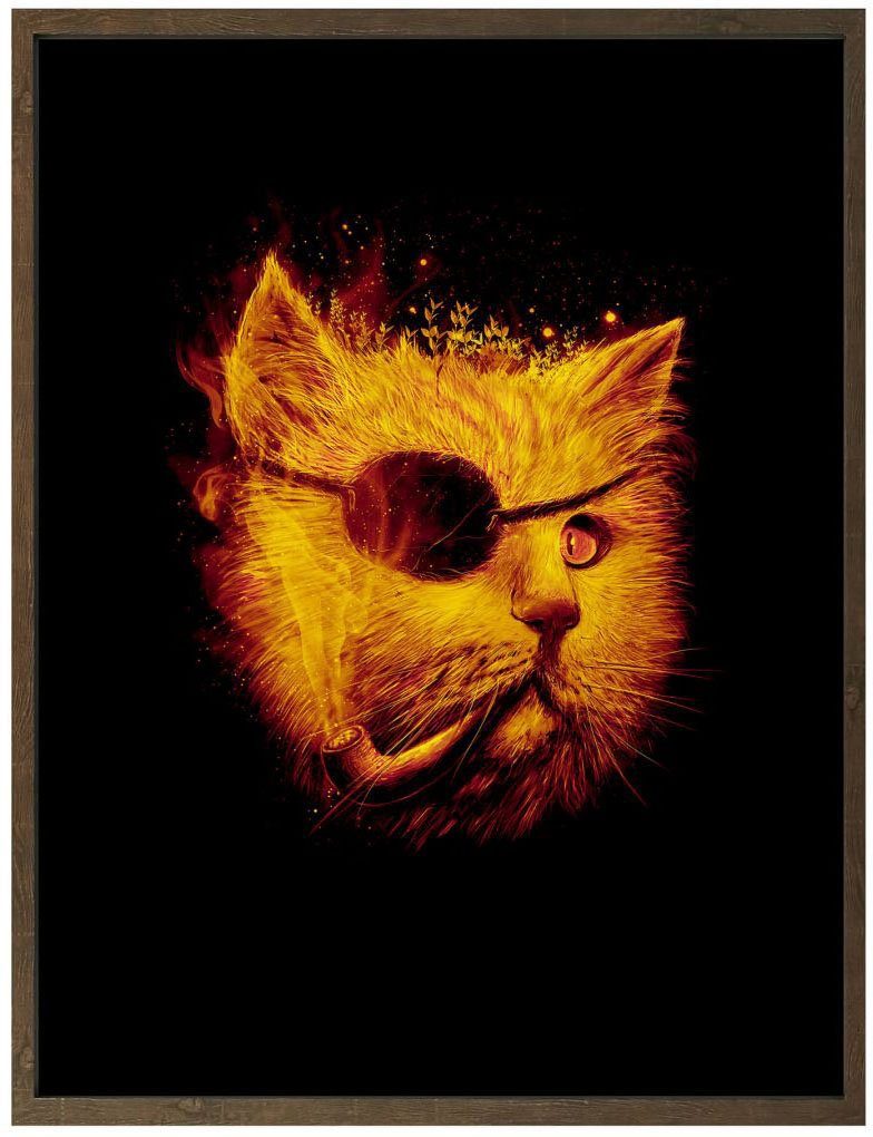Tiere Poster Wall-Art Dedektiv Pirat Schwarz, Poster, Bild, Wandbild, (1 St), Katze Kater Wandposter