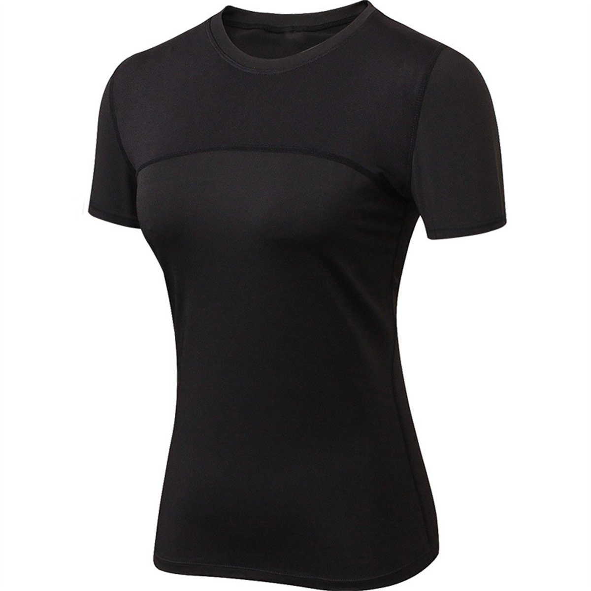 Damen Schwarz selected Shirt carefully Feuchtigkeitsableitendes Performance-Yoga-Kurzarmoberteil Seamless für